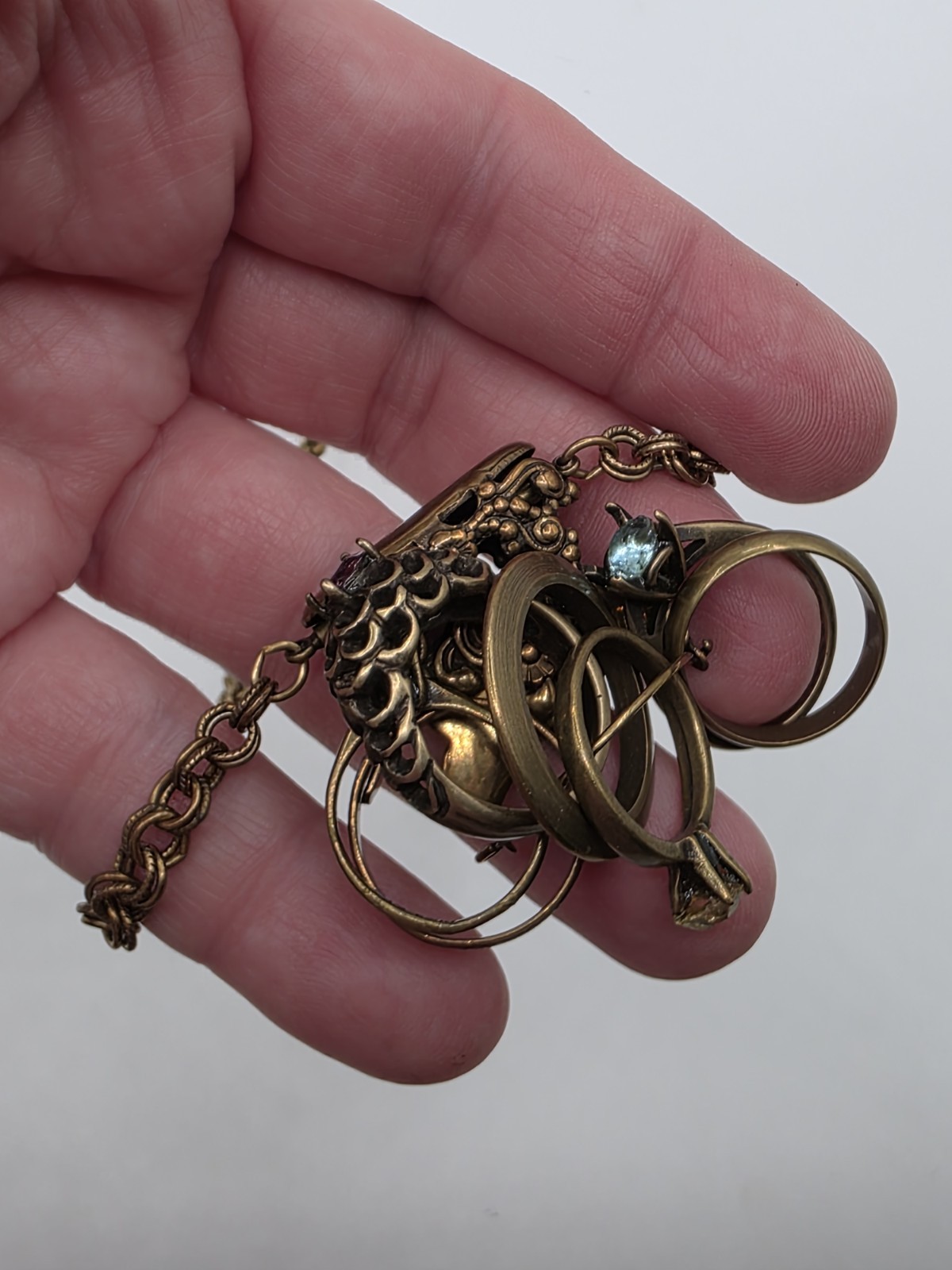 Vintage Jan Michaels Antiqued Brass Double Rolo Link Ring Necklace