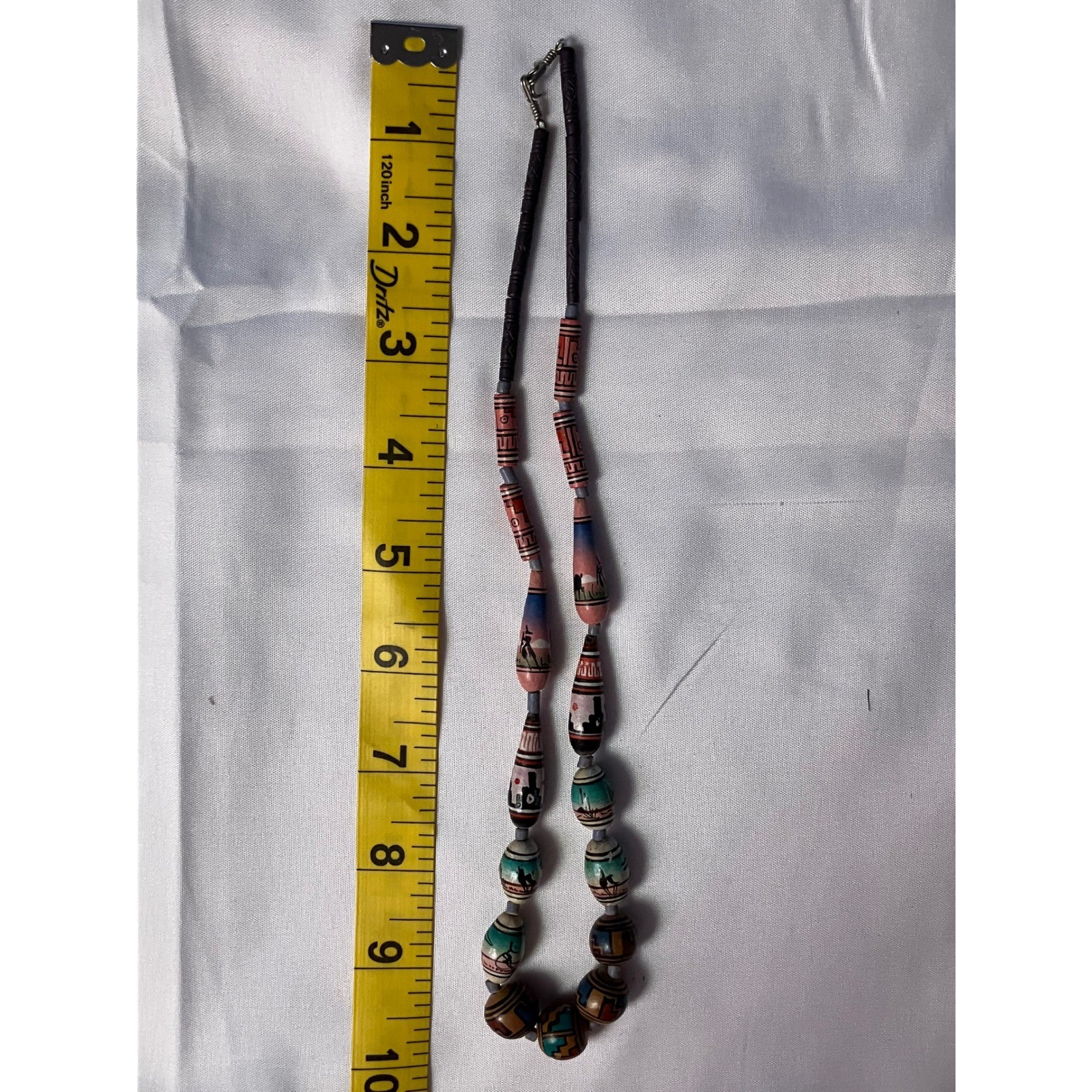 Vintage Southwestern Hand Painted Wood Bead Necklace Desert Landscape Tribal 19″