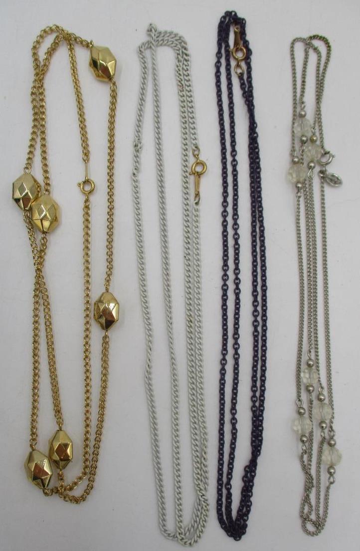 Vtg Lot Avon Long Statement Necklaces Silver Gold White Purple Station Beads