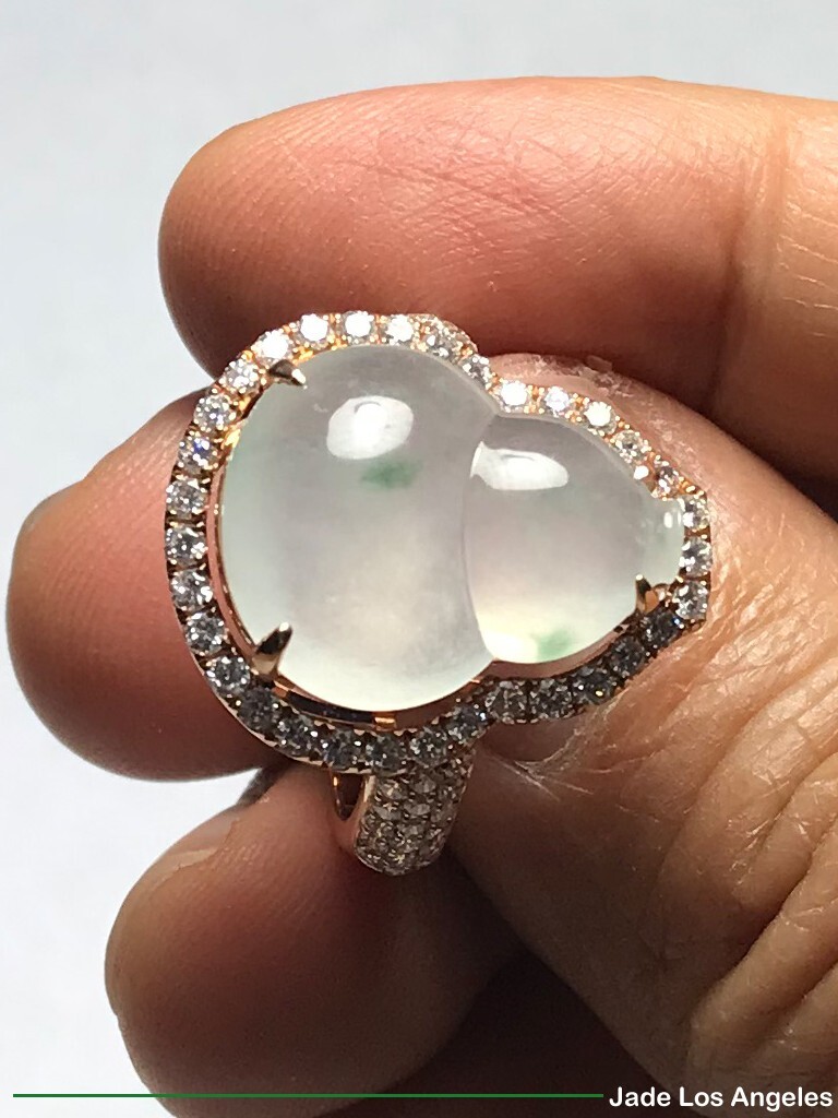 Wealthy Gourd Icy Jadeite Jade 18K Rose Gold Diamond Ring 34.48ct Ring Size:7