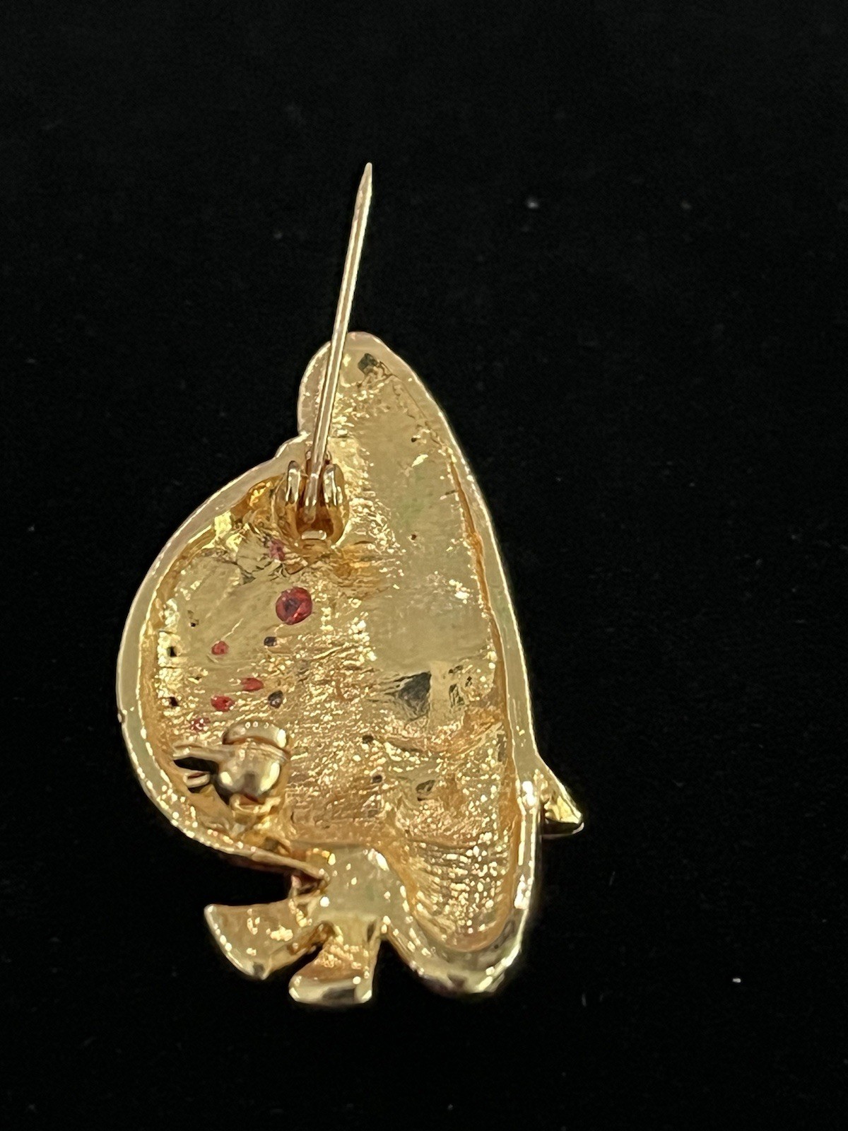 Vintage Red Hat Society Gold Tone & Rhinestone Brooch Pin