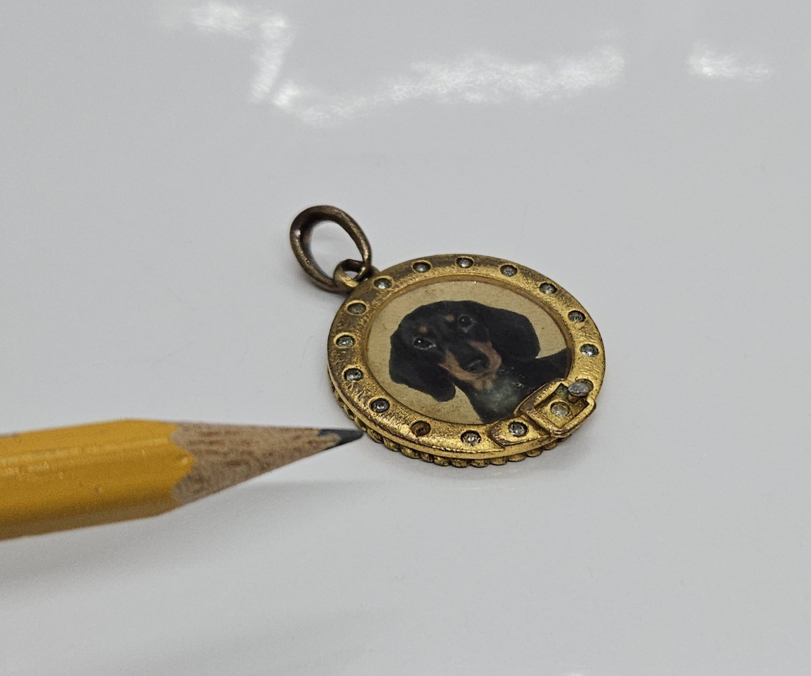 Vintage Dog Photo Pendant with Poem on Back 1″