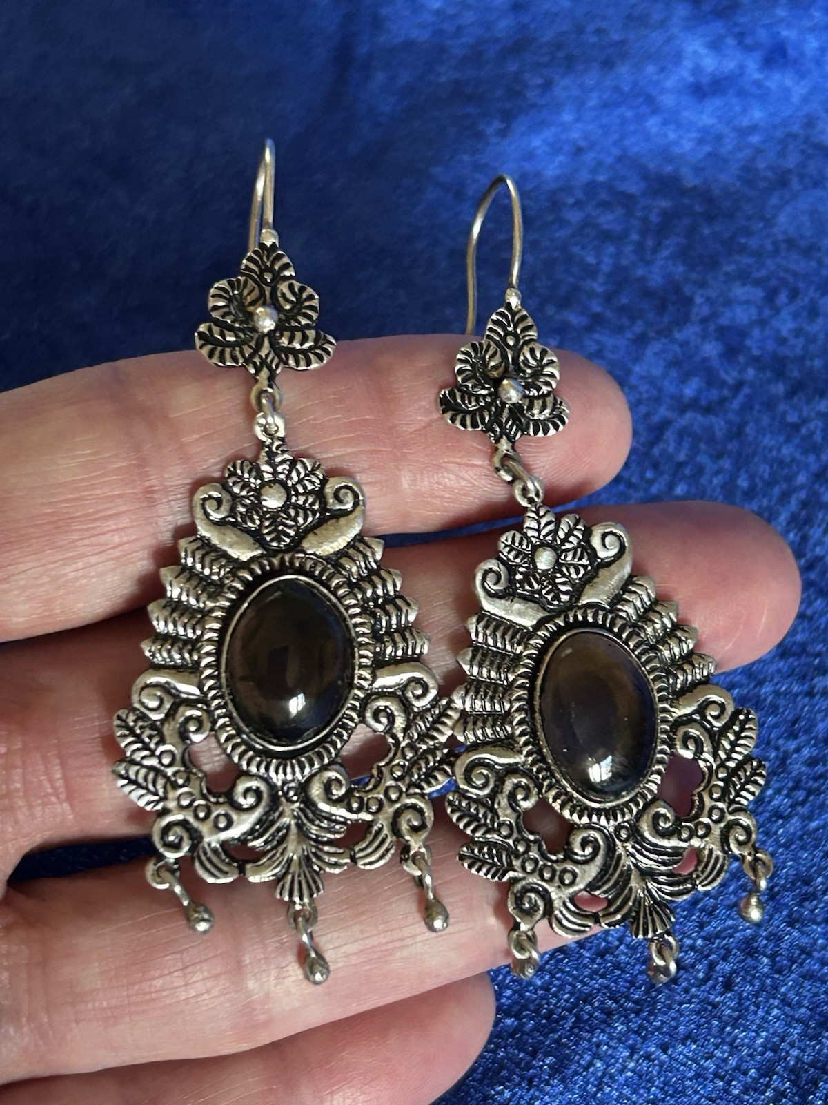 Vintage Estate Sterling Silver & Glass Handmade Chandelier Pierced Earrings Big