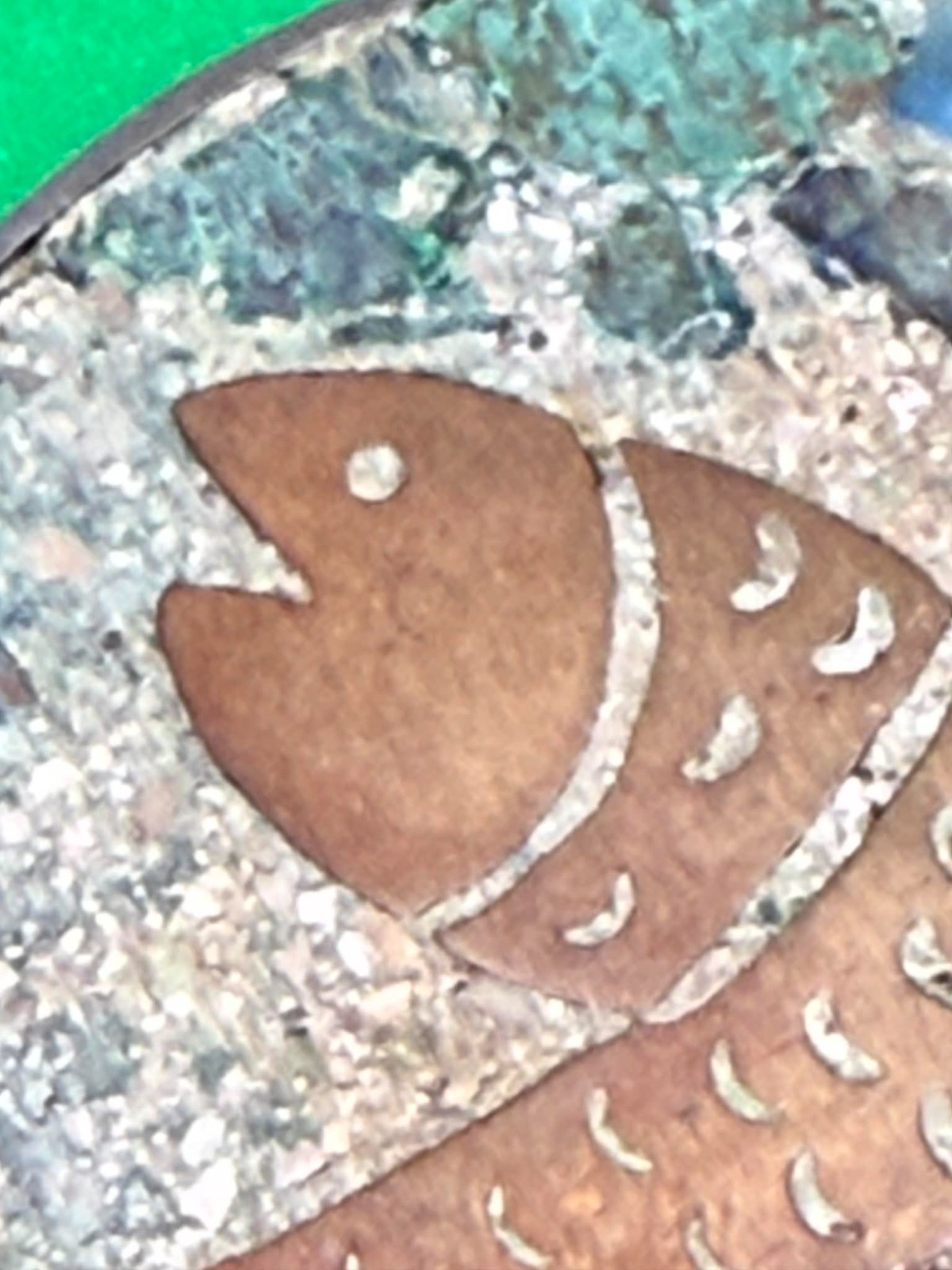 VTG Taxco Mexico Sterling Silver Mixed Metal Fish Pendant 925 Inlay Mid Century