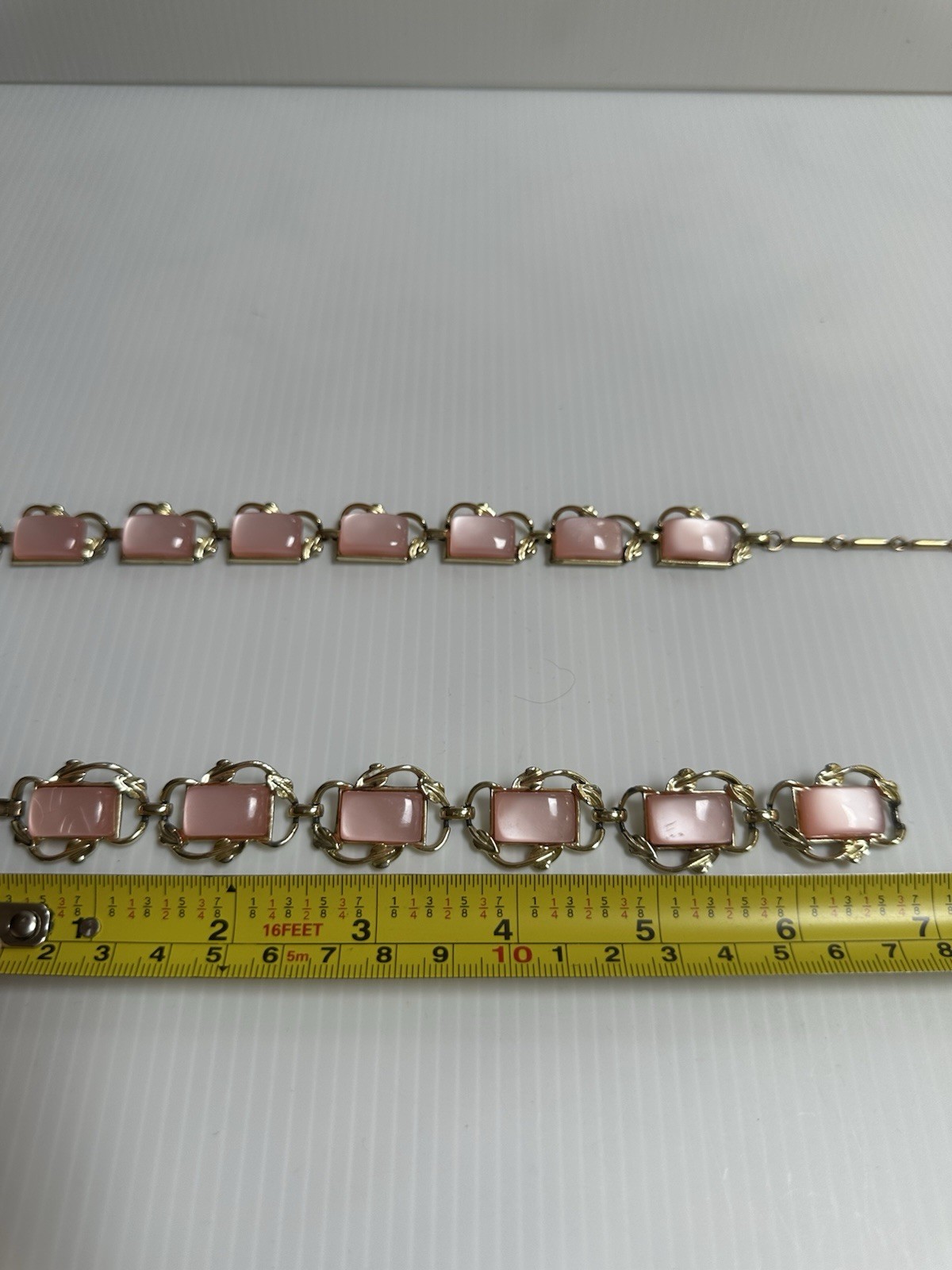 VTG 1950 SIGN CORO SET NECKLACE 17”BRACELET 7’ GOLD TONE THERMOSET PINK MOONGLOW