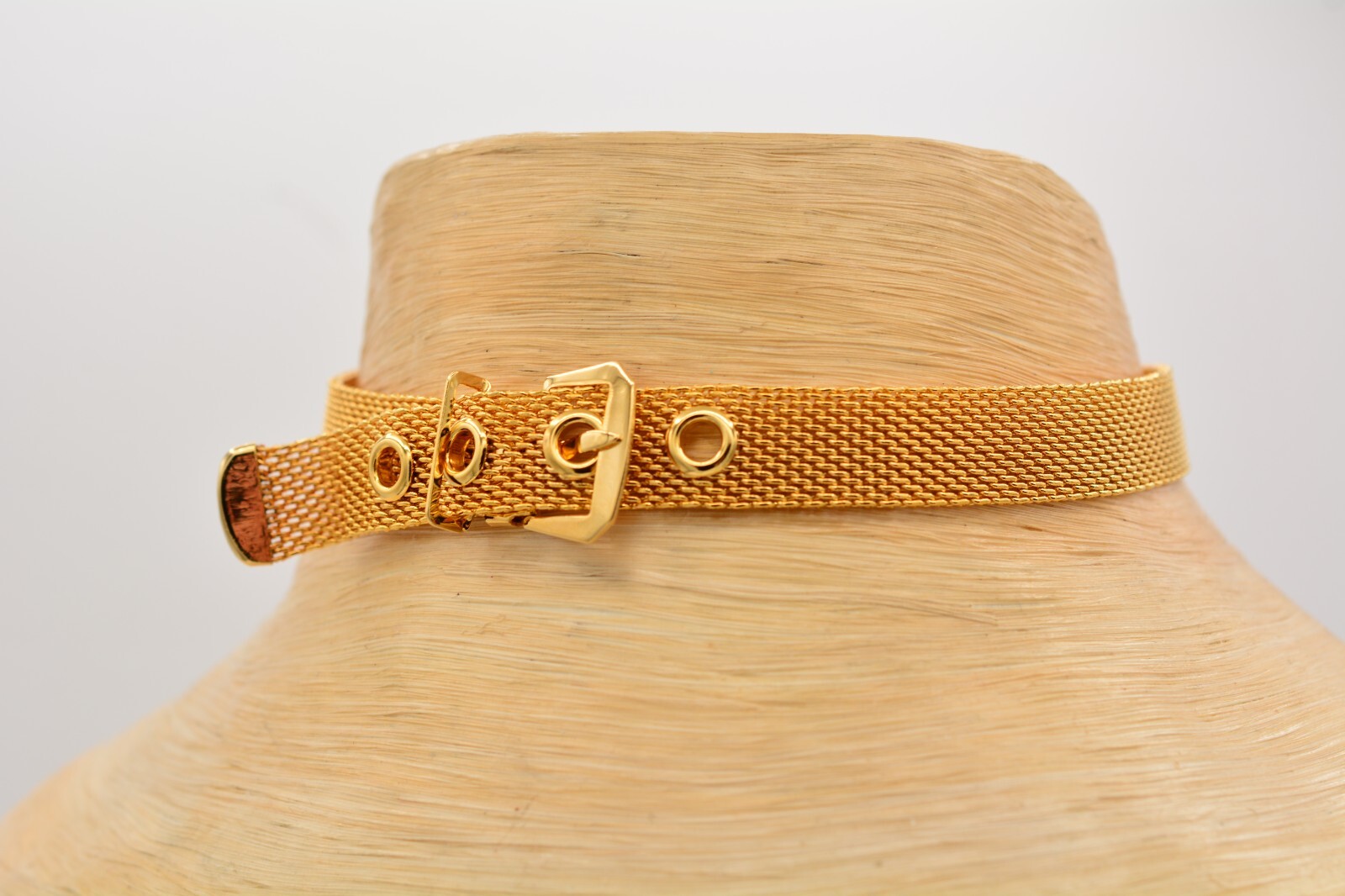 Vintage Choker Necklace Mesh Chain Belt Buckle Collar Gold Chunky NOS 90s Bin4A