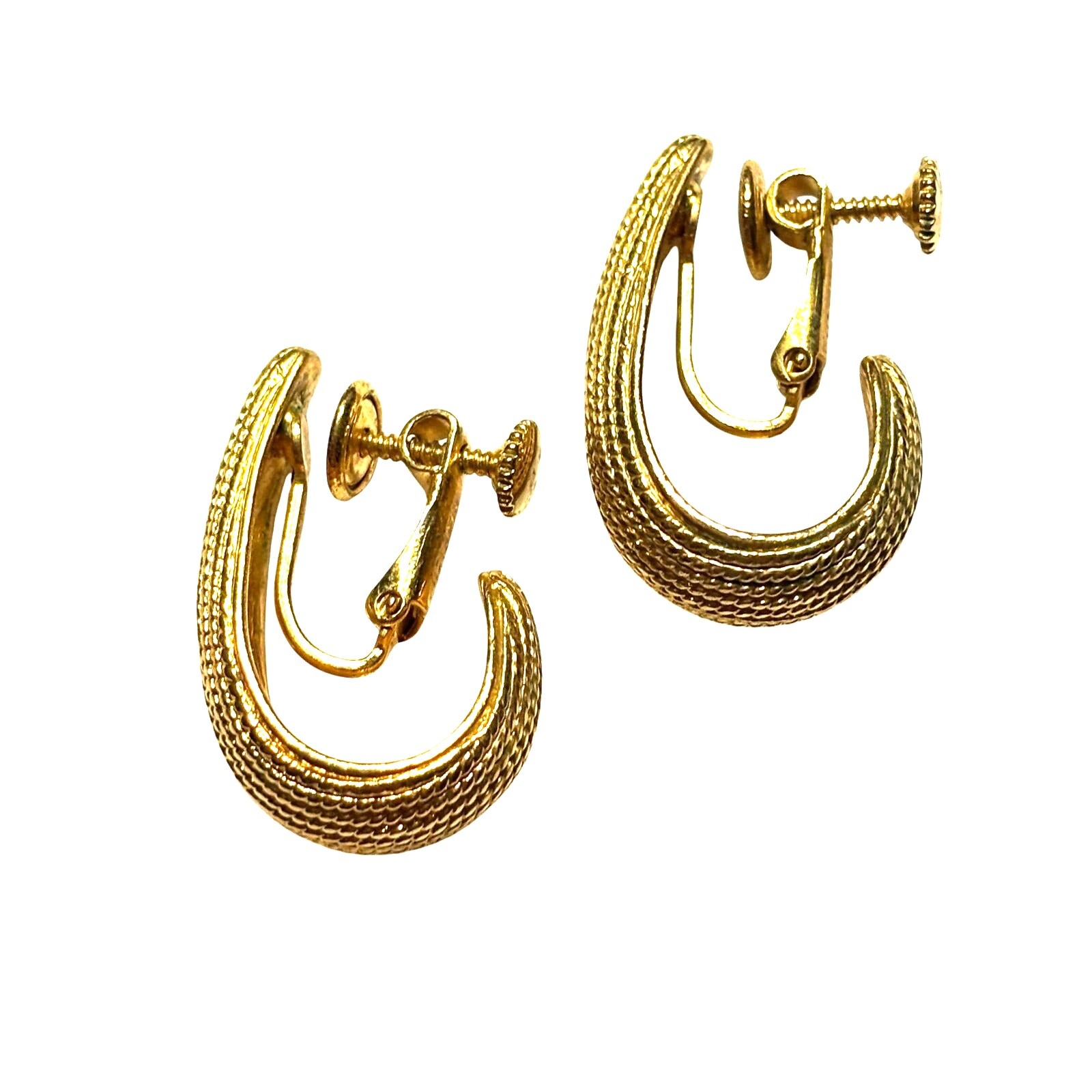 Vintage Napier adjustable clip on earrings textured gold faux hoops classic Y2K
