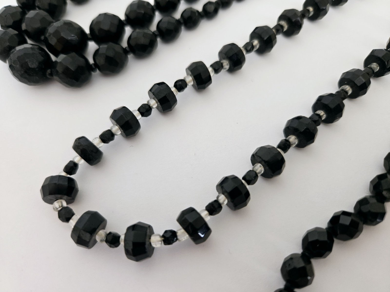Lot of 9 Vintage Black Glass Faceted Beads Necklaces Different Styles & Sizes