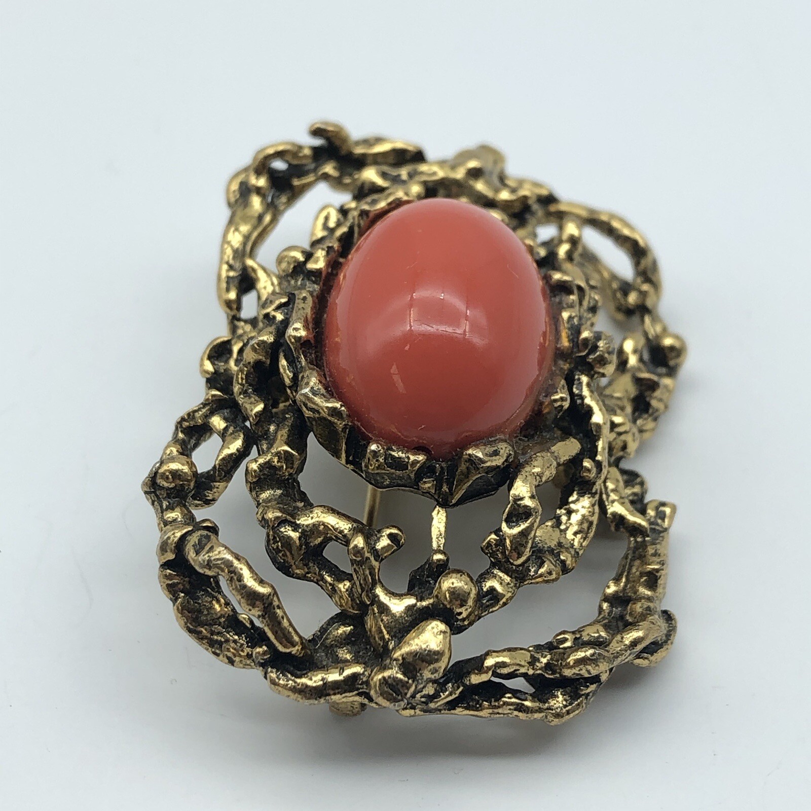 Vintage Zentall Brutalist Textured cabochon brooch pin