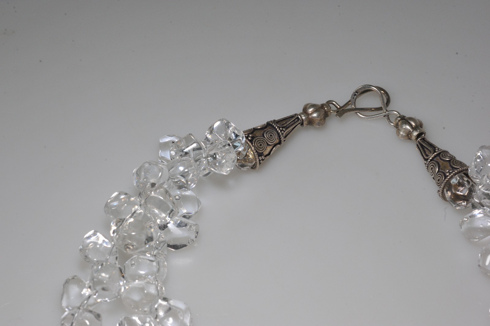 VTG clear rock quartz crystal tumbled polished sterling clasp necklace 258 Grams