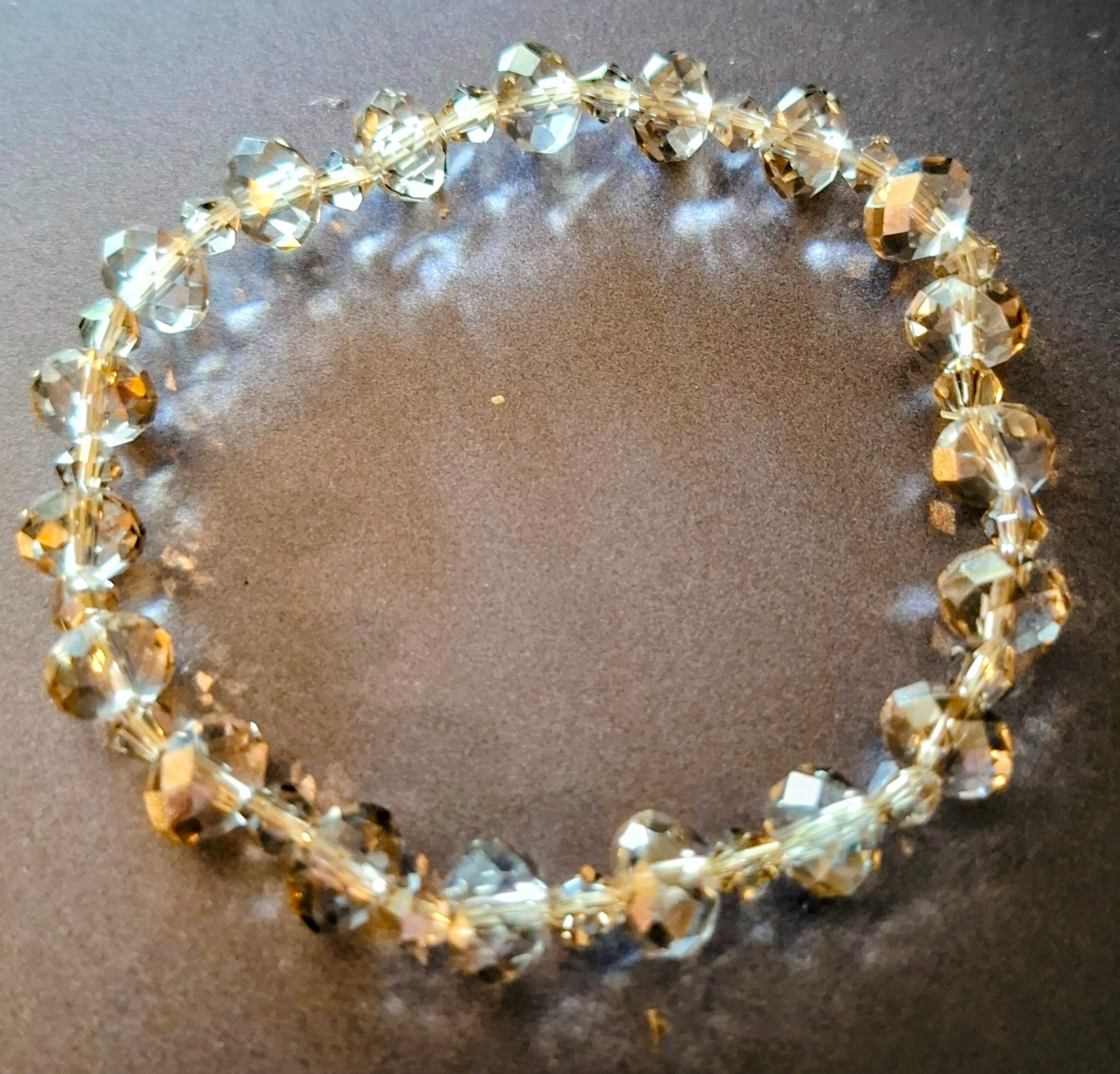 Vintage Jewelry Rondelle Faceted Topaz Tone Crystal Beads Elastic Bracelet