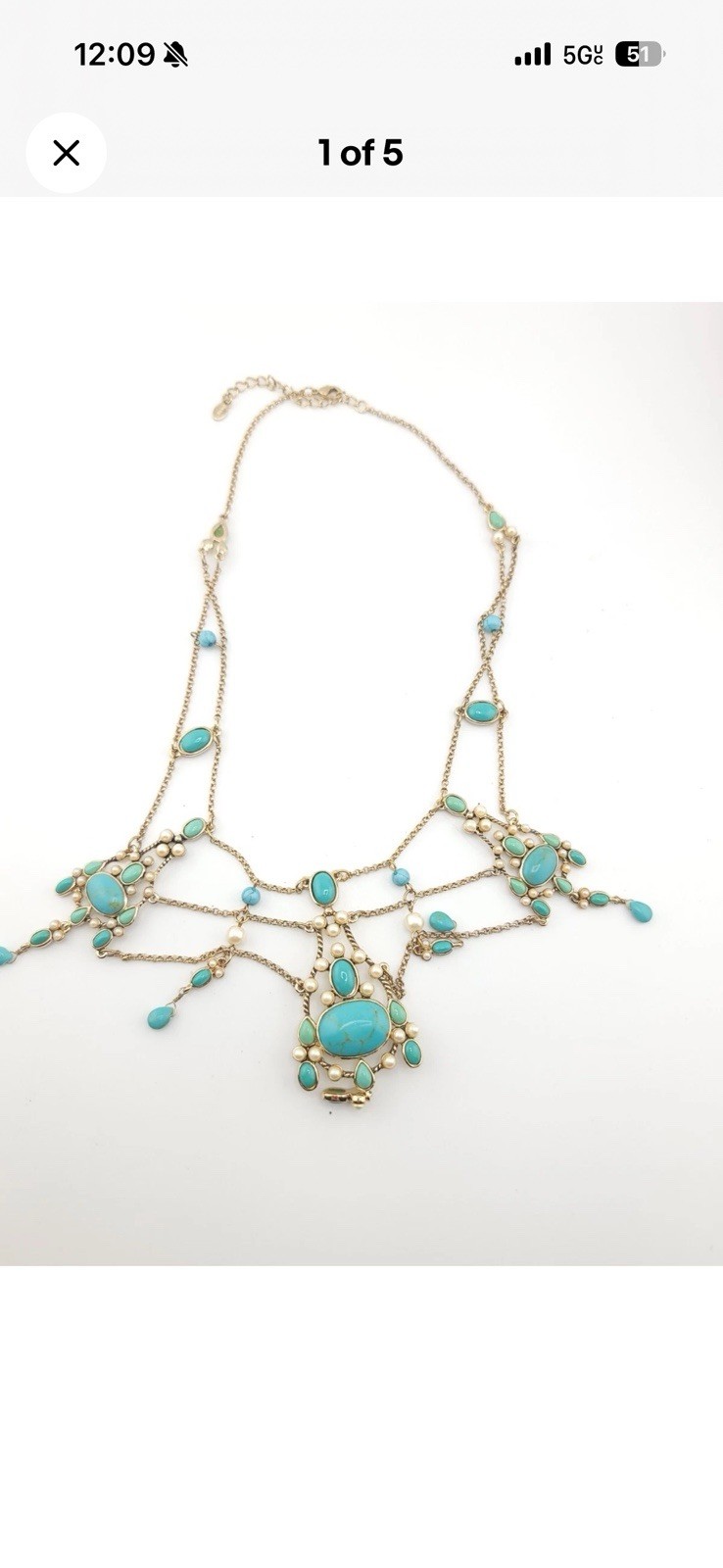 Monet Festoon Necklace Gold Tone, Faux Pearl Victorian Revival Design 15”