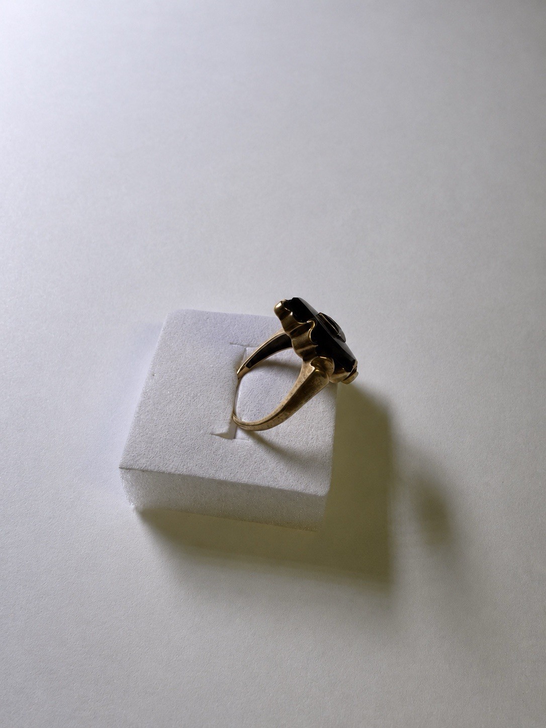 Vintage 10K Gold Black Onyx Diamond Ring Marquise Gothic Statement Estate 1940s
