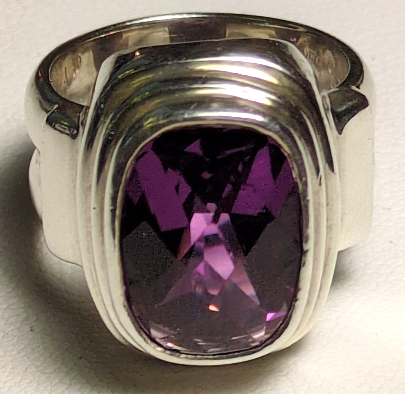 SARDA 925 Sterling Silver Amethyst Cushion Cut Statement Ring Size 6 High Dome