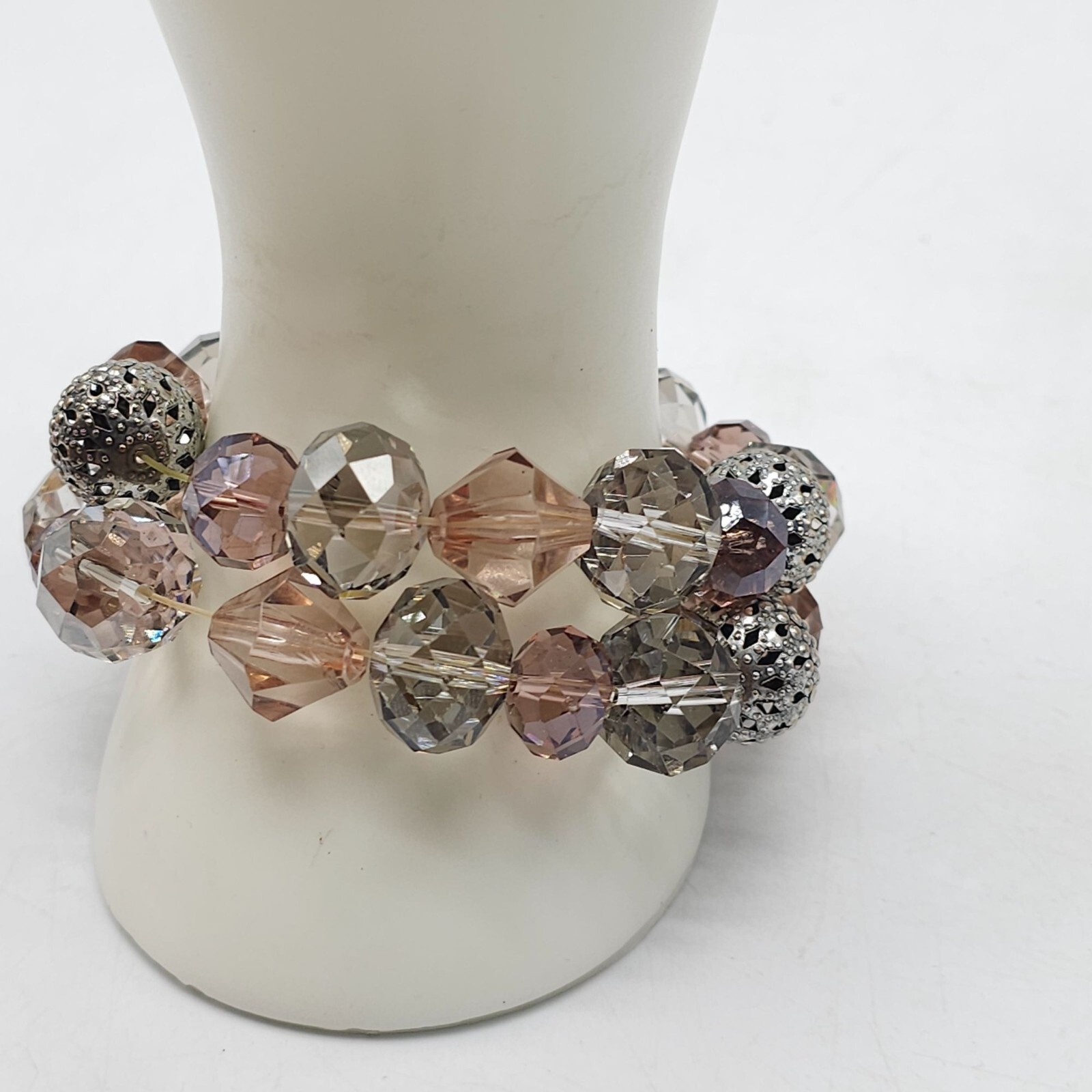 Chico’s Crystal Faceted Beaded Chunky Stretch Bracelet In Pink Clear