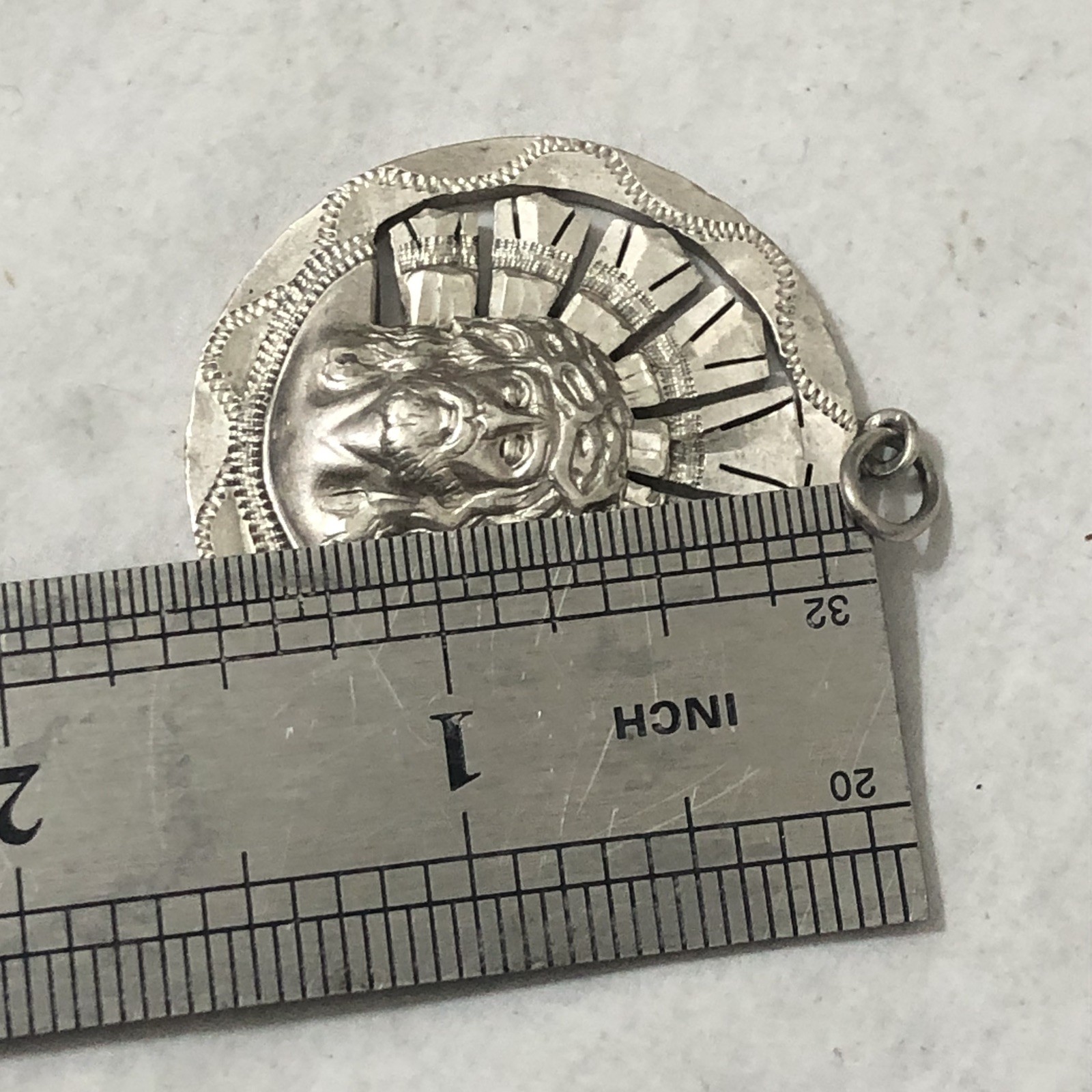 40s Vintage Jesus Cross Pendant Top Sterling Silver Mexico Taxco Medal Old
