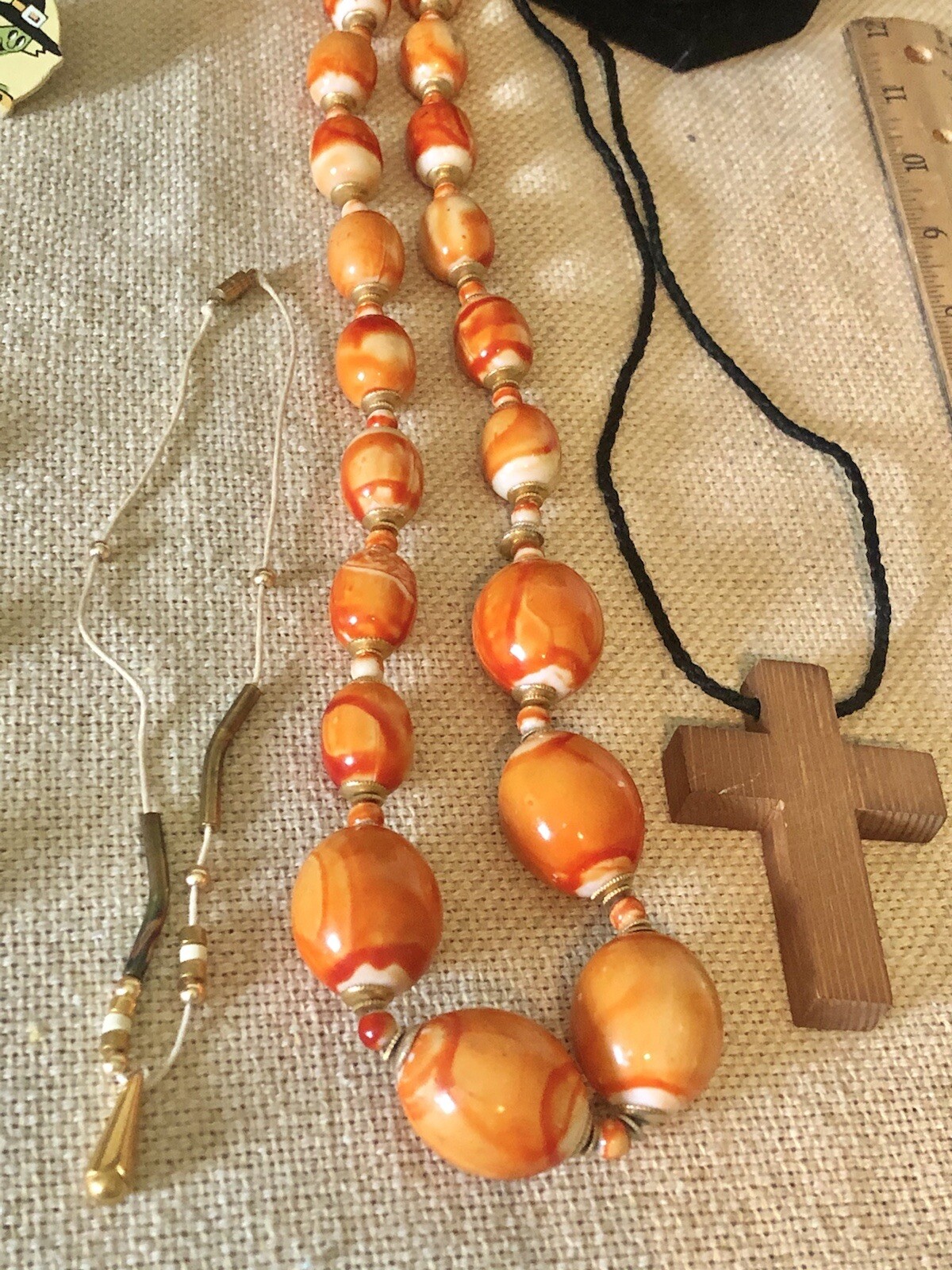 Lot of 20 Vintage to Modern Jewelry Mix Matching Orange Gold Tone Peach Brown