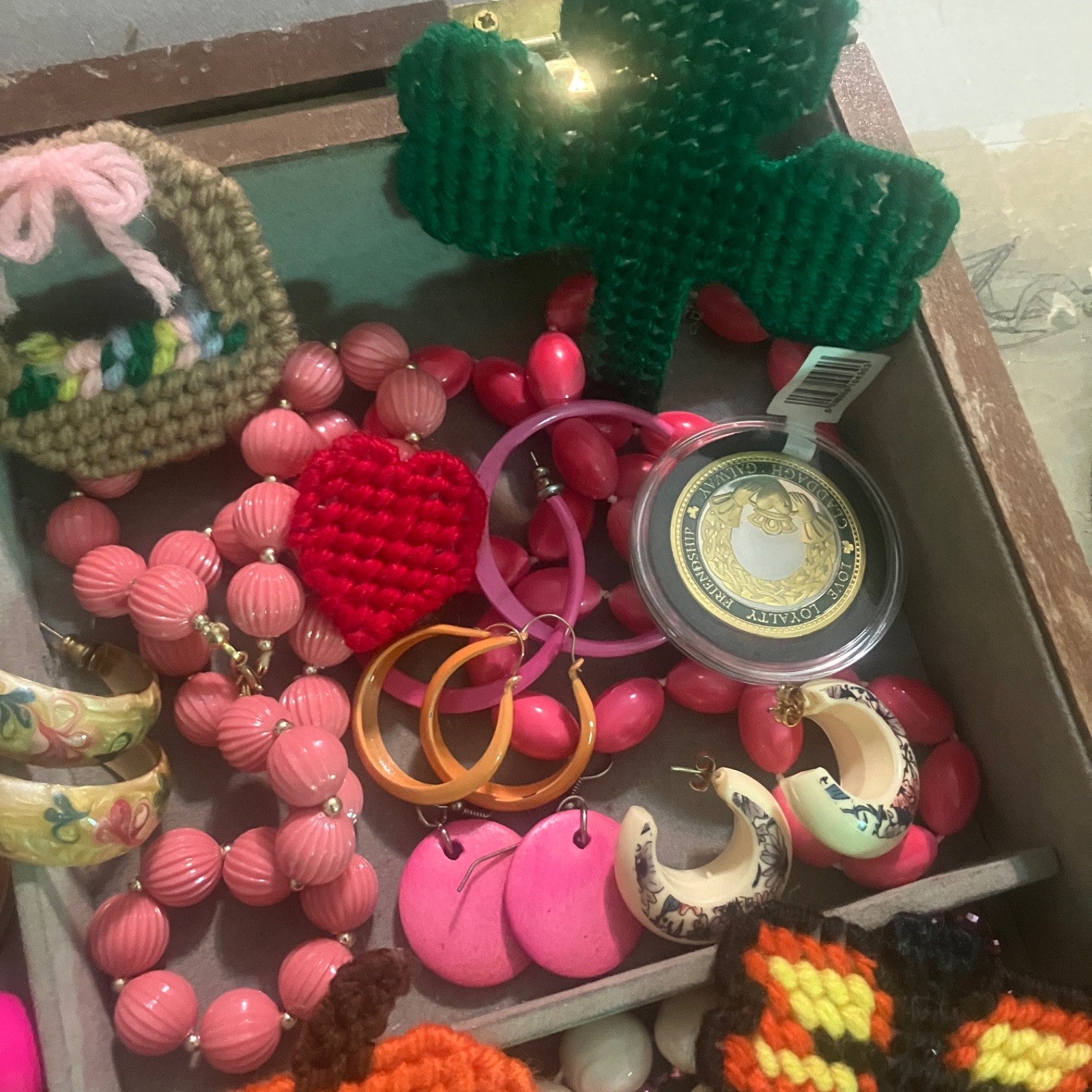 Lot of Vintage & Modern Costume Jewelry with Wooden Box Estate Junk Craft