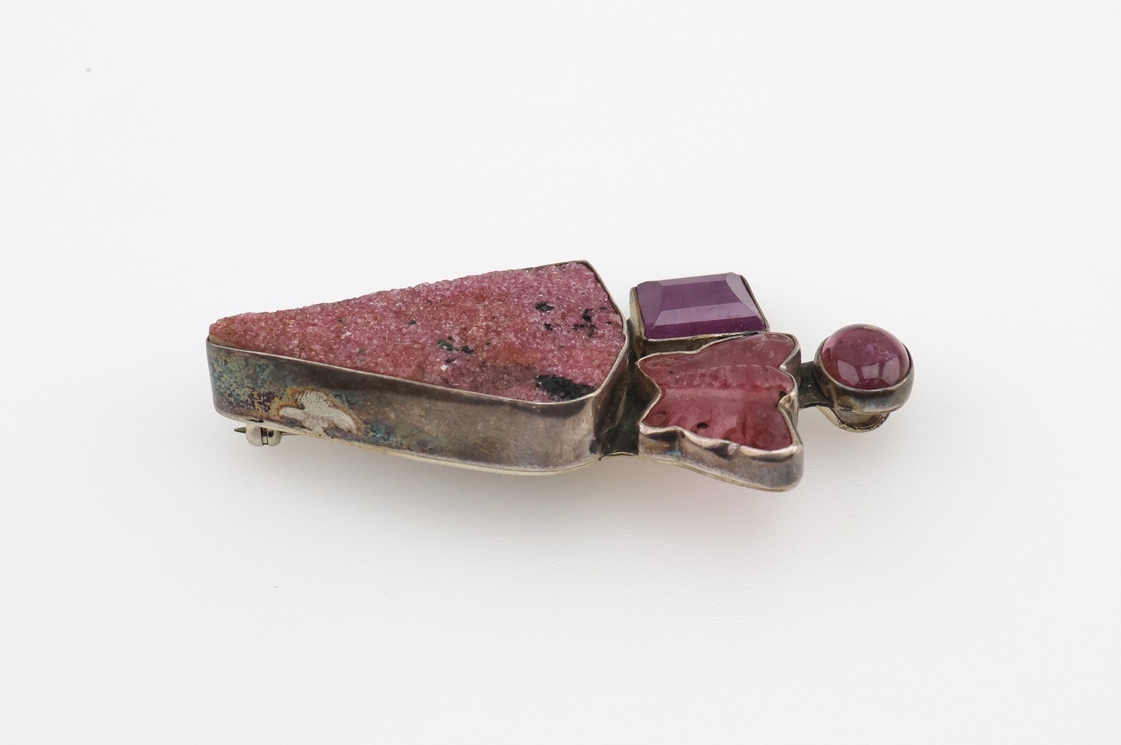 Amy Kahn Russell Sterling Silver Carved Stone & Gemstone Pendant/Pin