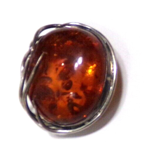 Amber Brooch 925 Silver Vintage 1.7×1.5″ JZ37
