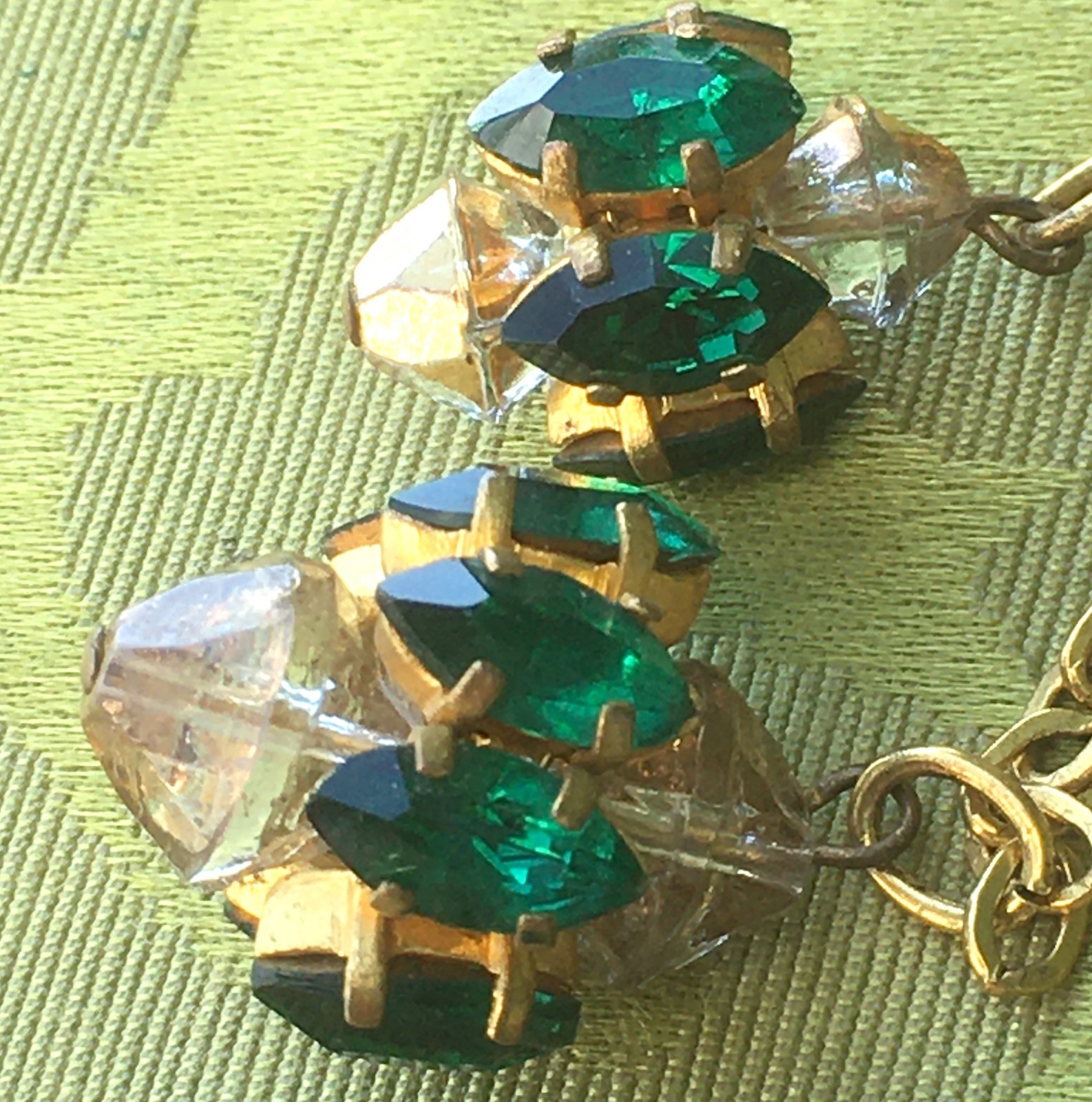 FRENCH STUNNING 1920s BROOCH & DANGLING CHARMS~FOIL BACK CZECH GLASS RHINESTONES