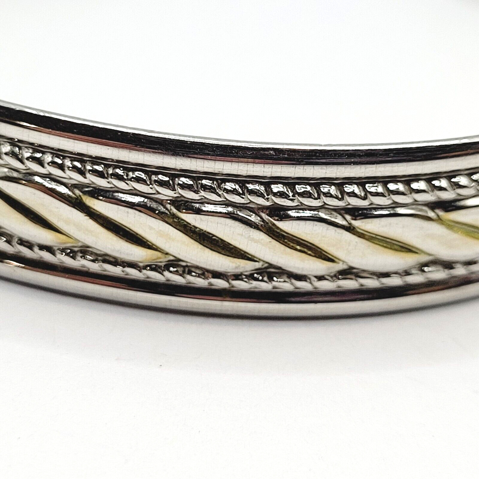 Two Vintage Metal Cuff Bracelets 1 Brass & 1 Silver Tone Patterned Tarnished