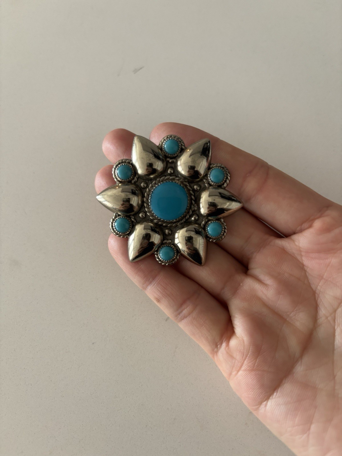 Vintage Southwestern Turquoise Choker Necklace & Matching Brooch Set
