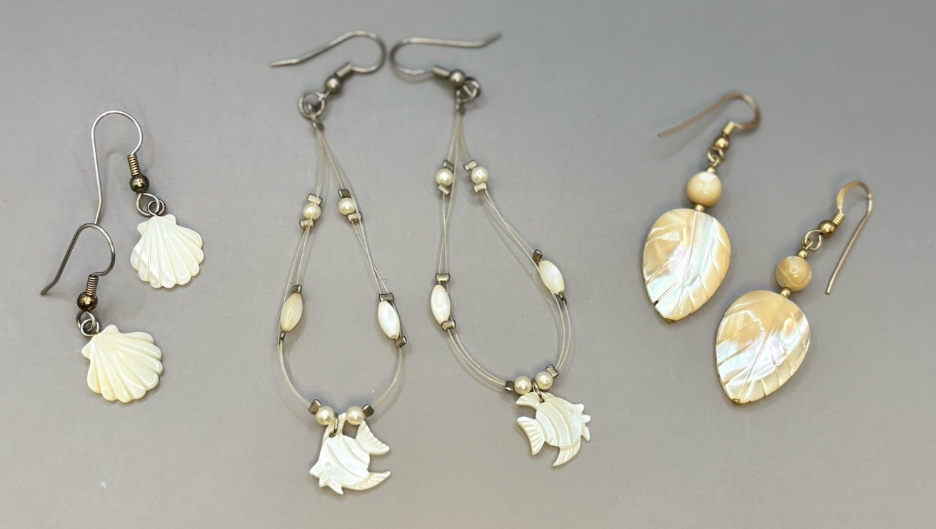 Earrings Lot MOP Shell Acrylic Hook Dangle Seashell Leaf Fish