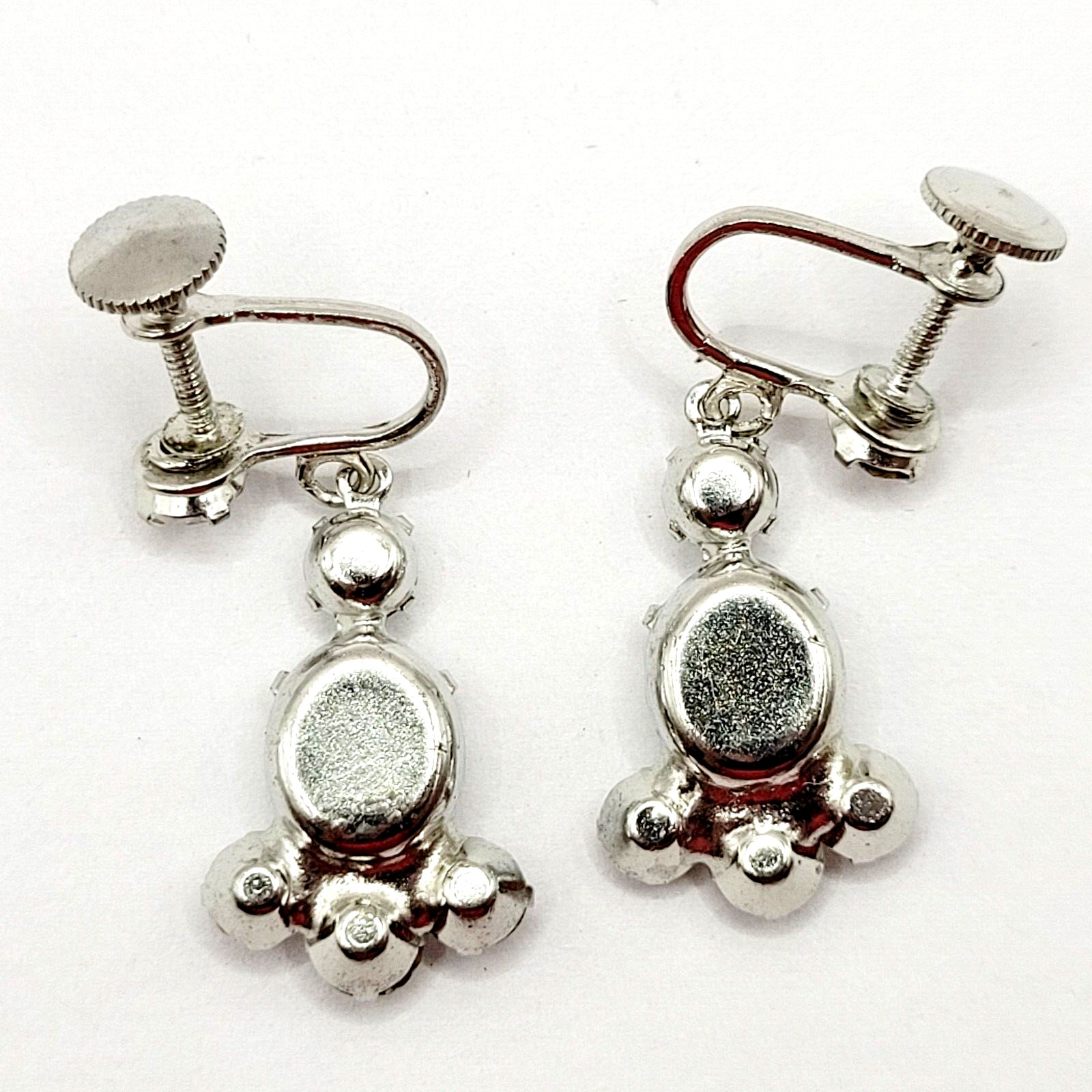 Crystal Rhinestone Cluster Silver Tone Drop Dangle Screw Back Vintage Earrings