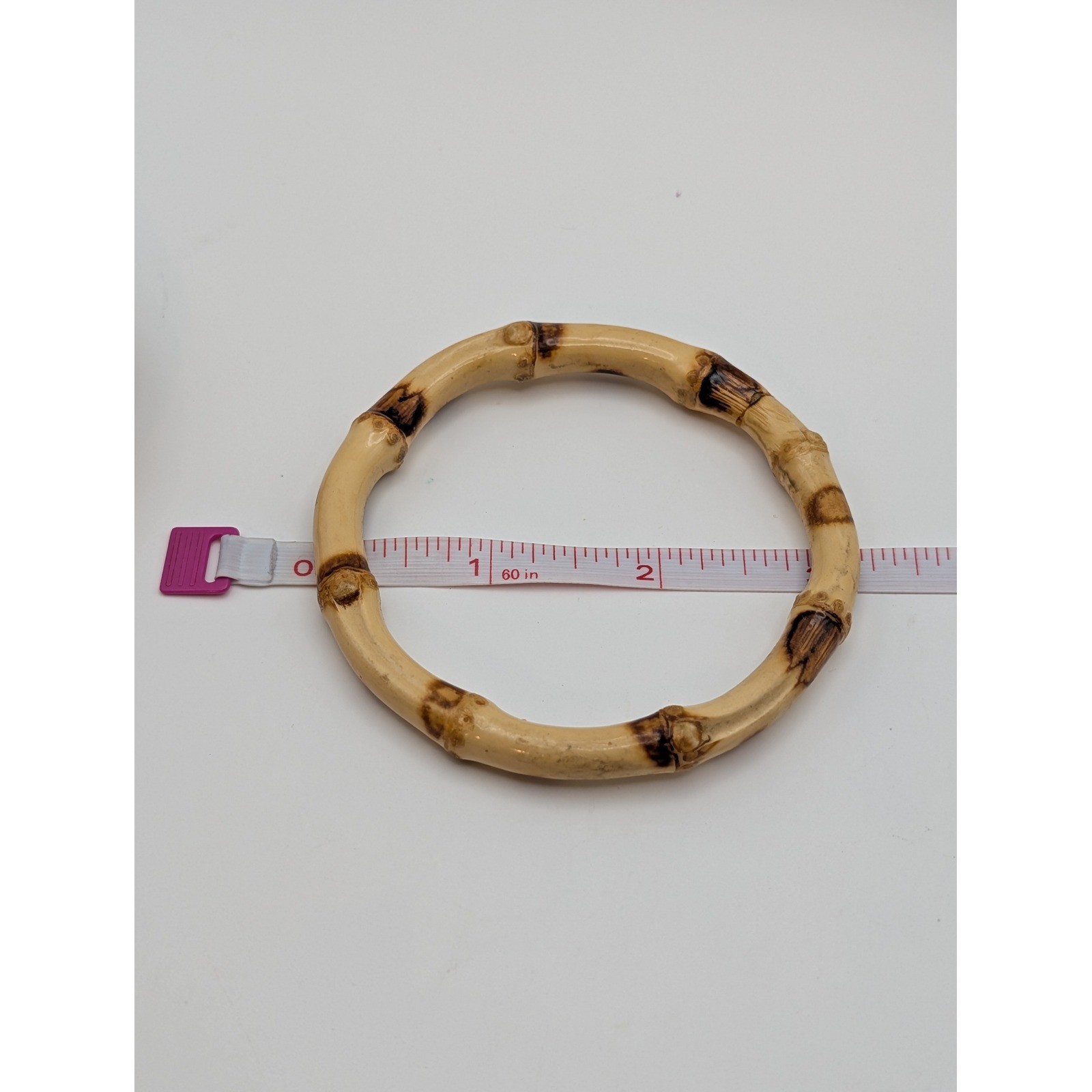 Vintage Faux Bamboo Bangle Bracelet Lot 3 Resin Acrylic Stackable Brown Beige
