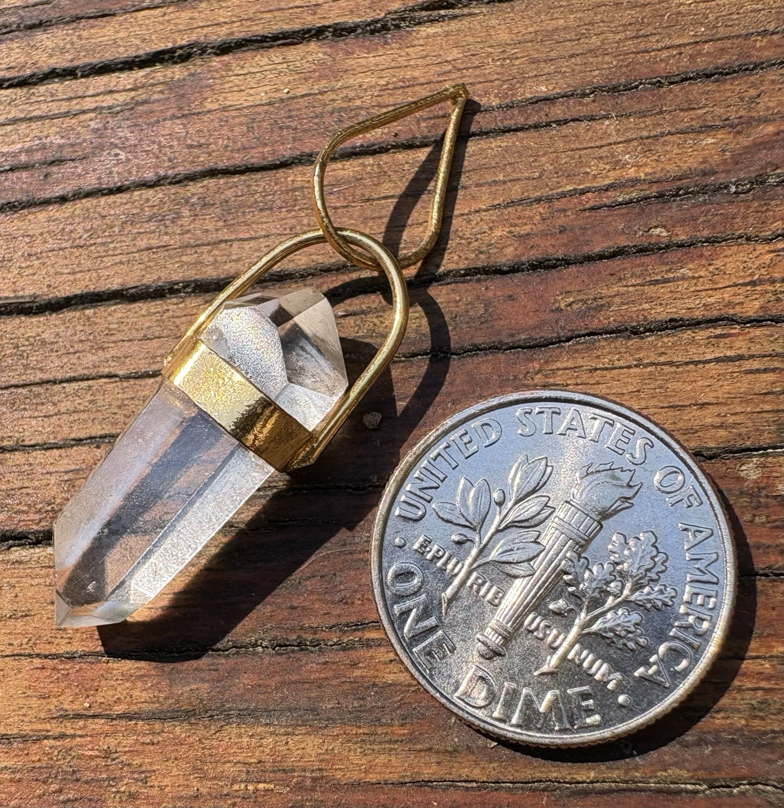 VTG Clear Quartz Crystal Point Pendant Gold Tone Necklace Natural Healing Stone