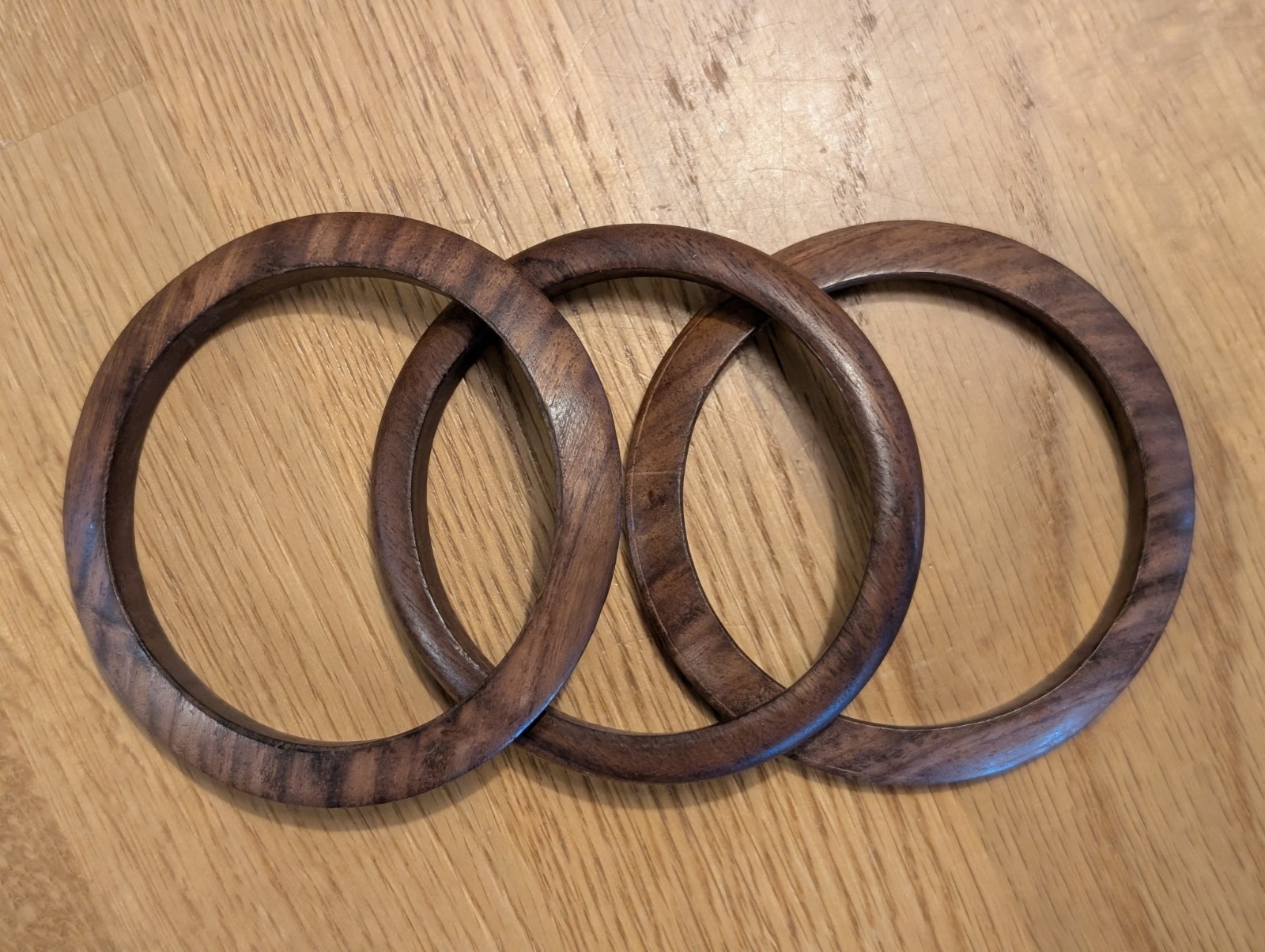 Vintage Wooden Dark Brown Bangle Bracelets Different Shaped Lot of 3 Boho Chic