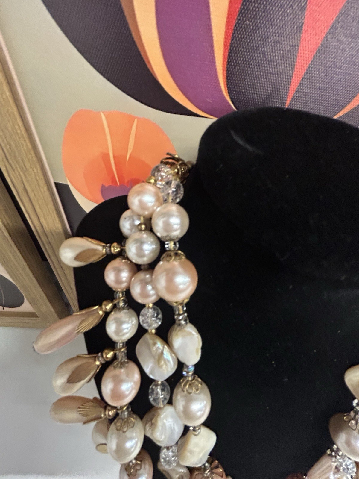Early Miriam Haskell Large Multi strand Faux Pearl Drop Necklace. So Stunning
