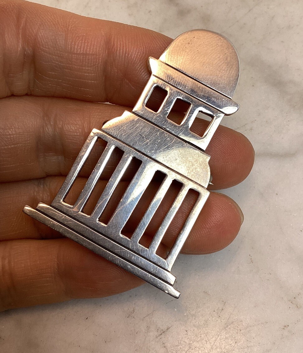 Vintage FORBES Sterling Silver US State Capital Building Pin Brooch Modernist