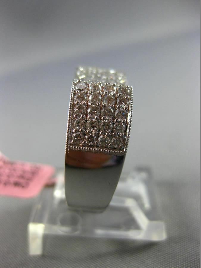 ESTATE WIDE 1.30CT DIAMOND 18KT WHITE GOLD 3D MULTI ROW MILGRAIN RING F/G VS/VVS