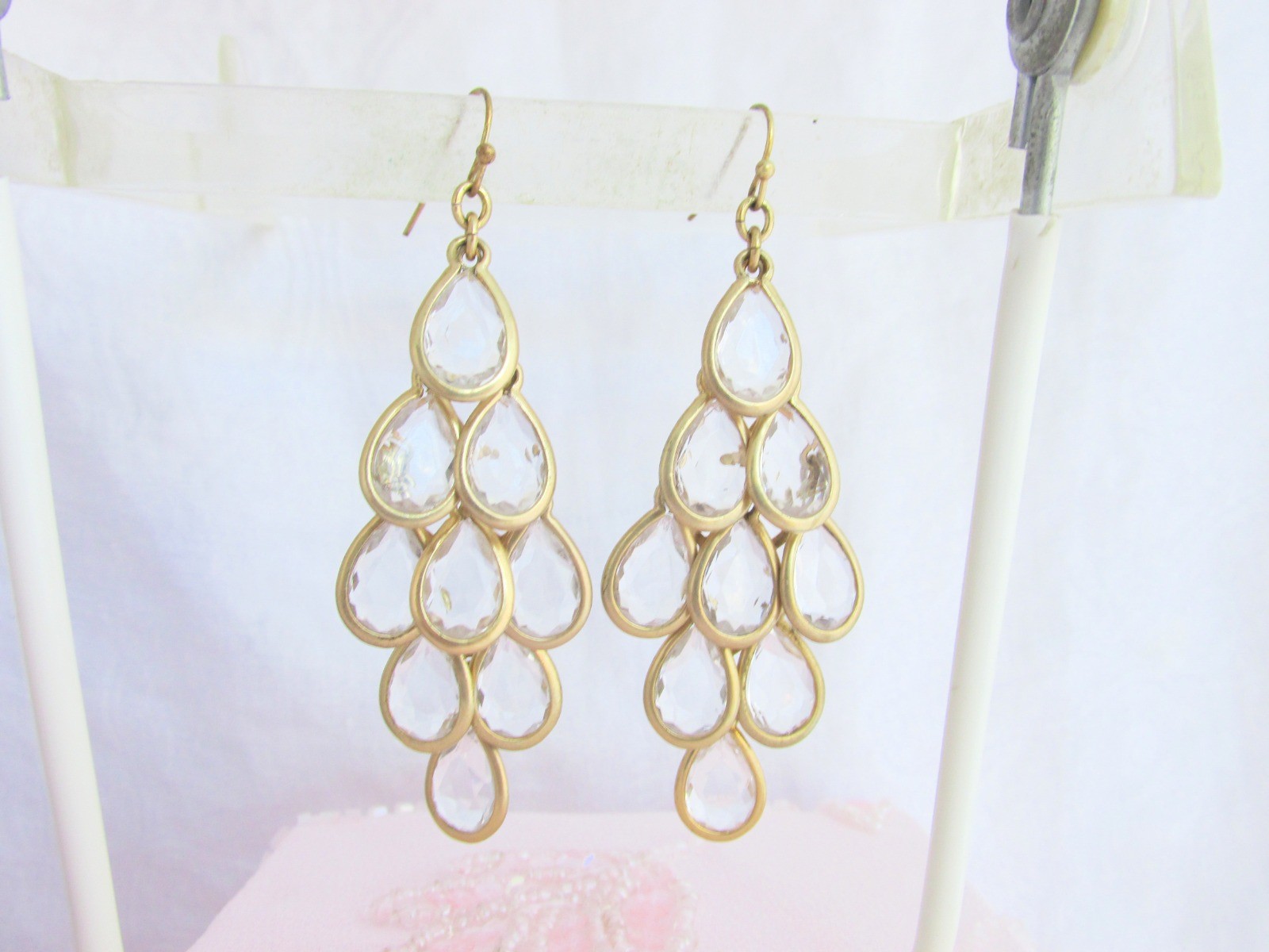 Lia Sophia Kiam Collection “Crystal Chandelier” Matte GoldTone Earrings +Pendant