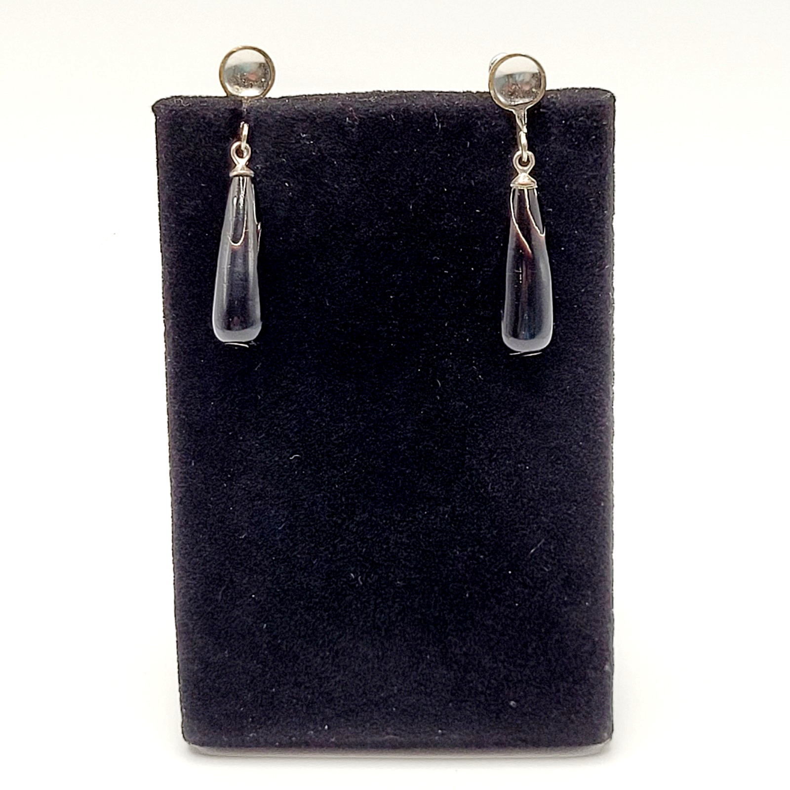 Hawaiian Natural Black Coral Teardrop Torpedo Mixed Tone Vtg Screw Back Earrings