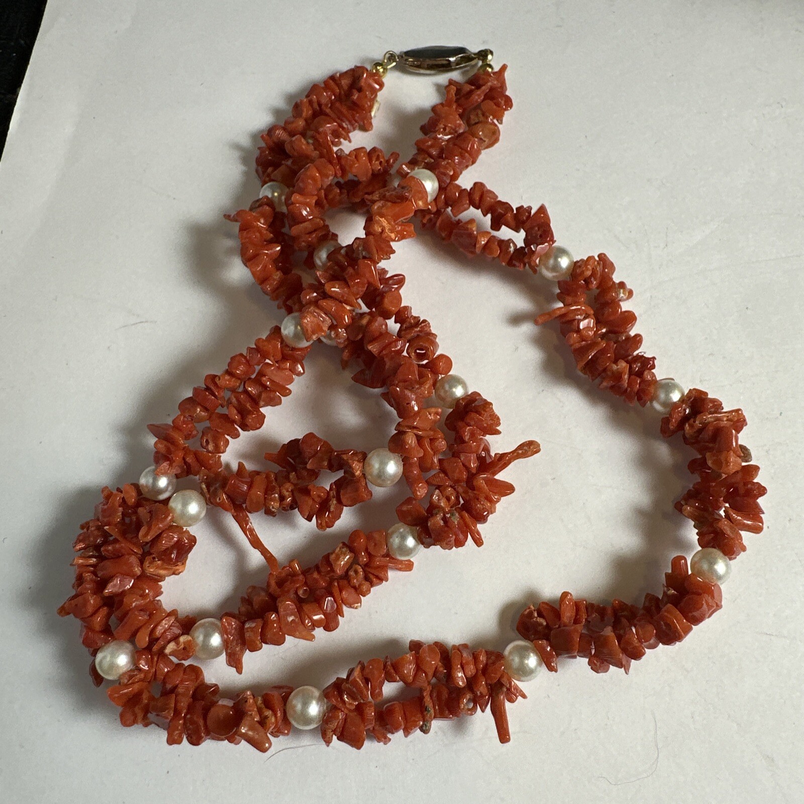Vintage 24 Inch Genuine Coral And Pearl Necklace
