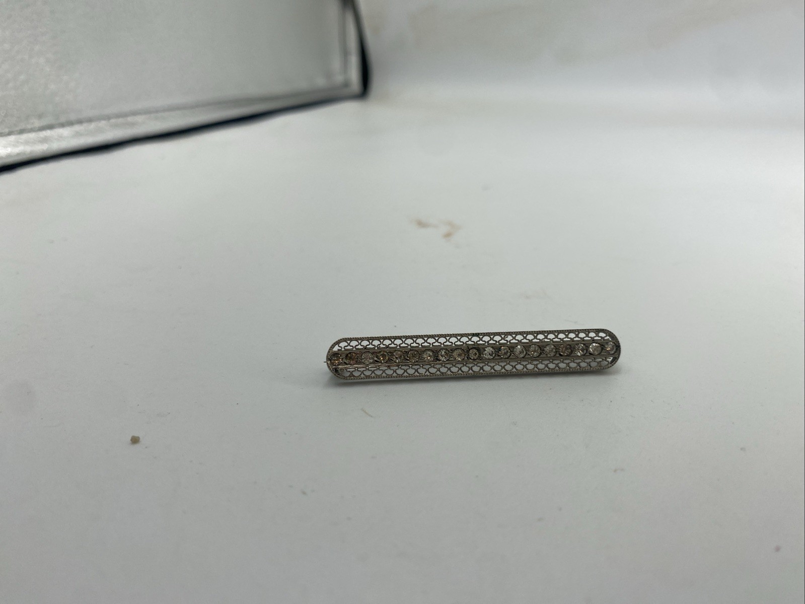 Antique Art Deco Sterling Silver With Rhinestones Bar Pin/Brooch