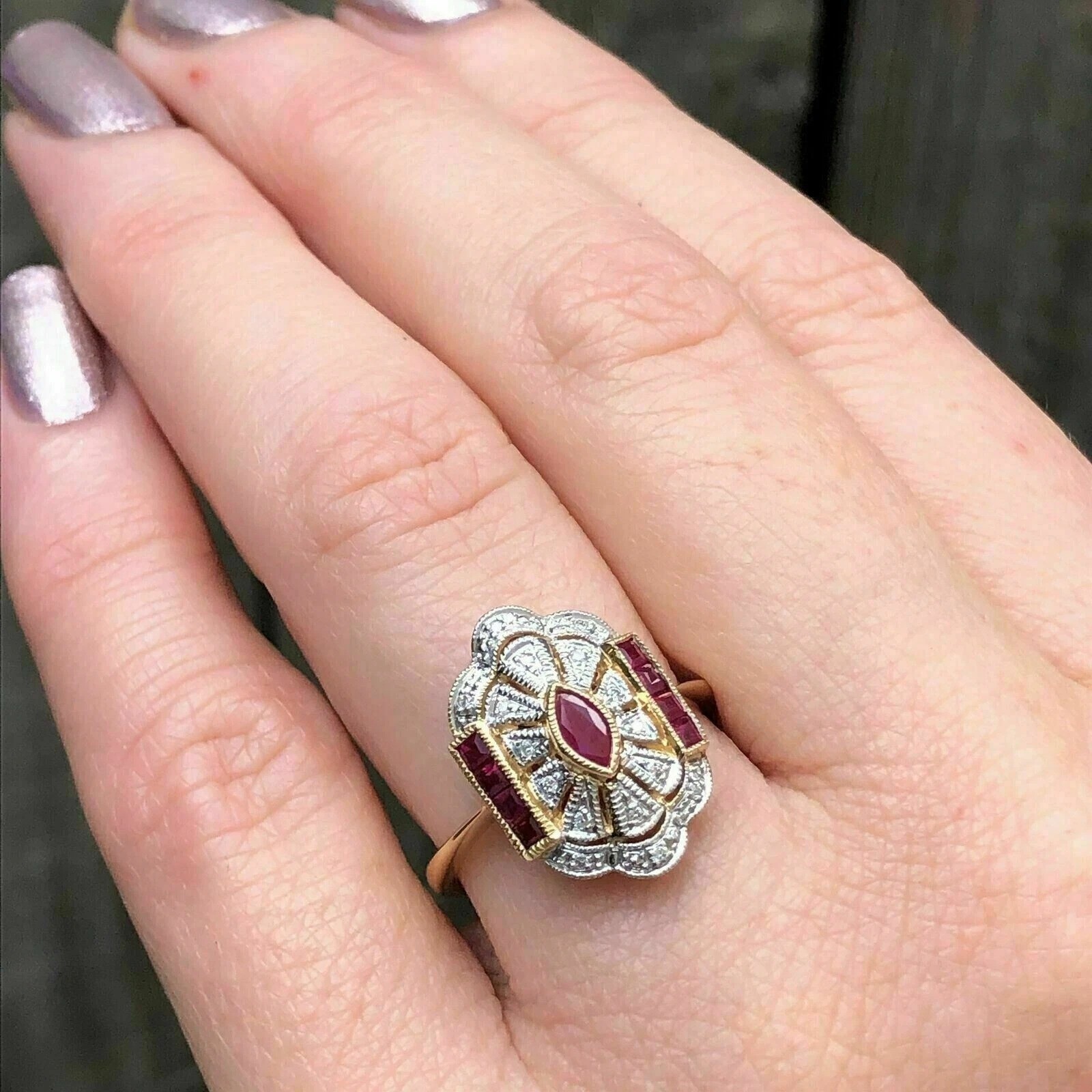 2.85Ct Art Deco Style Red Lab Created Ruby Engagement Wedding 14K Gold FN Ring