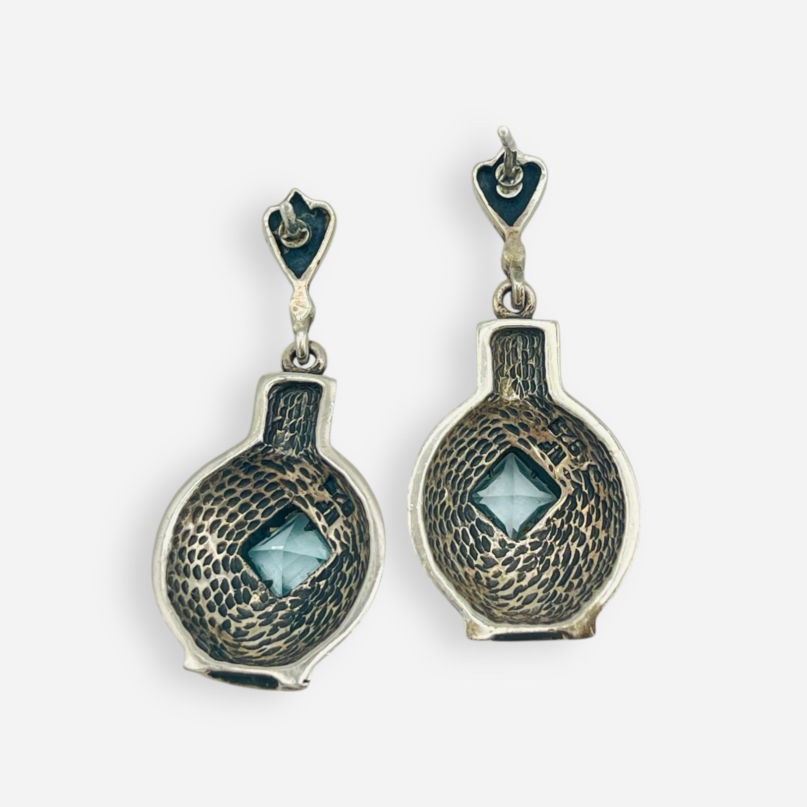 Vintage Sterling Silver Blue Topaz Dangle Drop Earrings Post