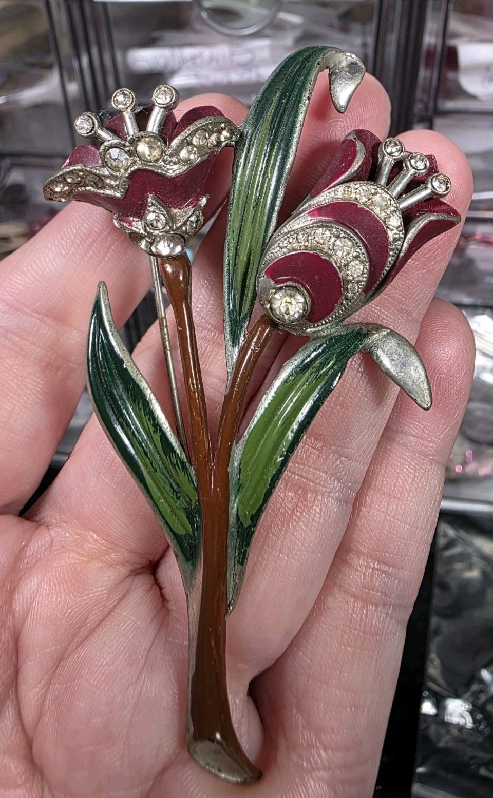 Gorgeous deco pot metal floral brooch POSSIBLY Coro ?