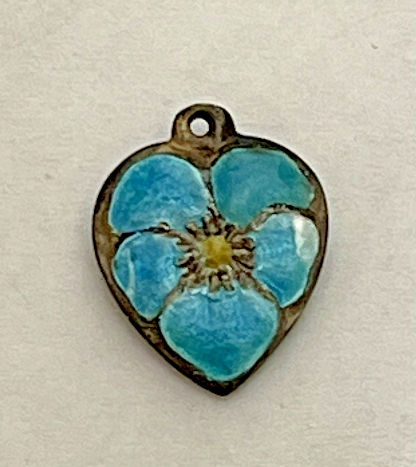 Sterling Silver Heart Flower Charm Puffy Blue Enamel Pansy 925 Vintage Stamped
