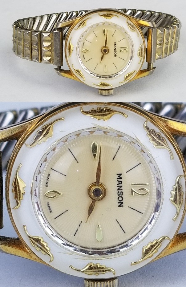 Vintage Manson hand wind womens ladies watch gold tone WORKING diamond tooled