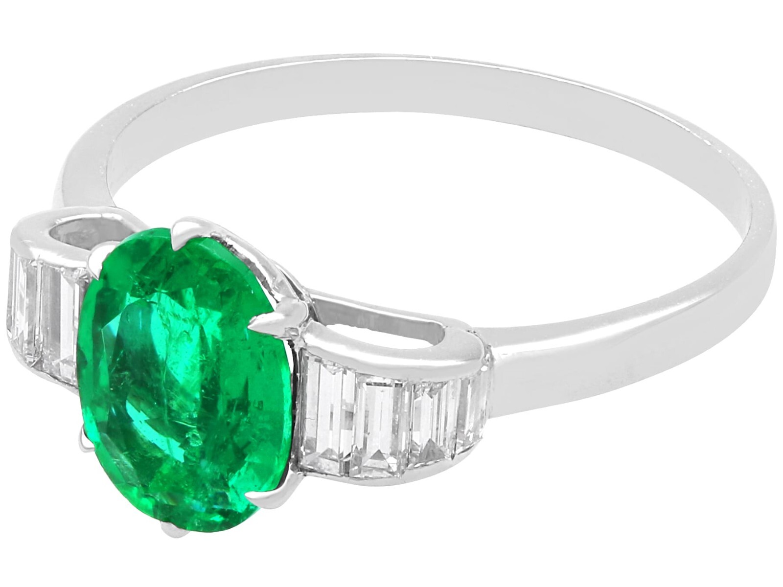 Antique 2.10Ct Emerald and 0.42Ct Diamond, Platinum Dress Ring Circa 1935
