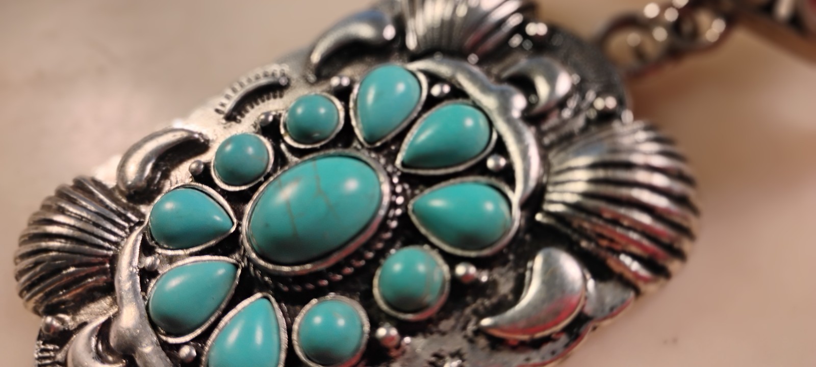 silver tone faux turquoise 2 piece pendant unsigned 64 grams vintage-cd2