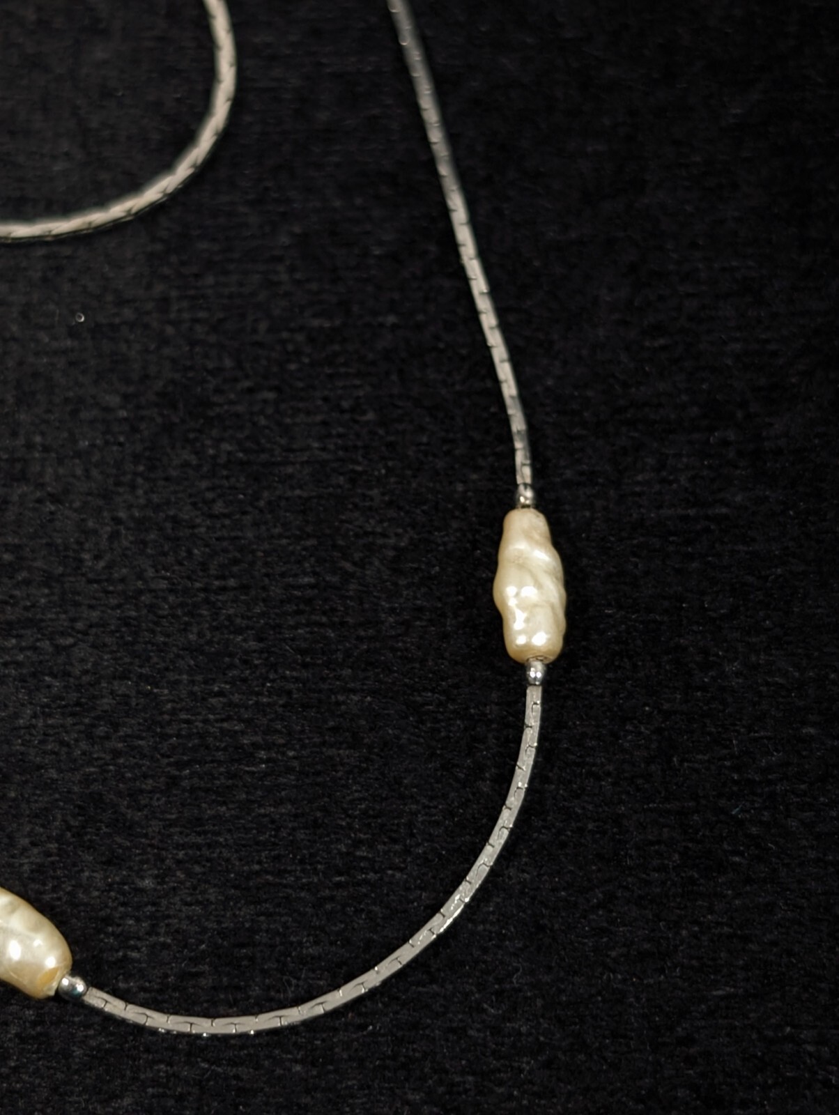 Vintage Off White Faux Freshwater Pearl Station Chain Necklace 24 in