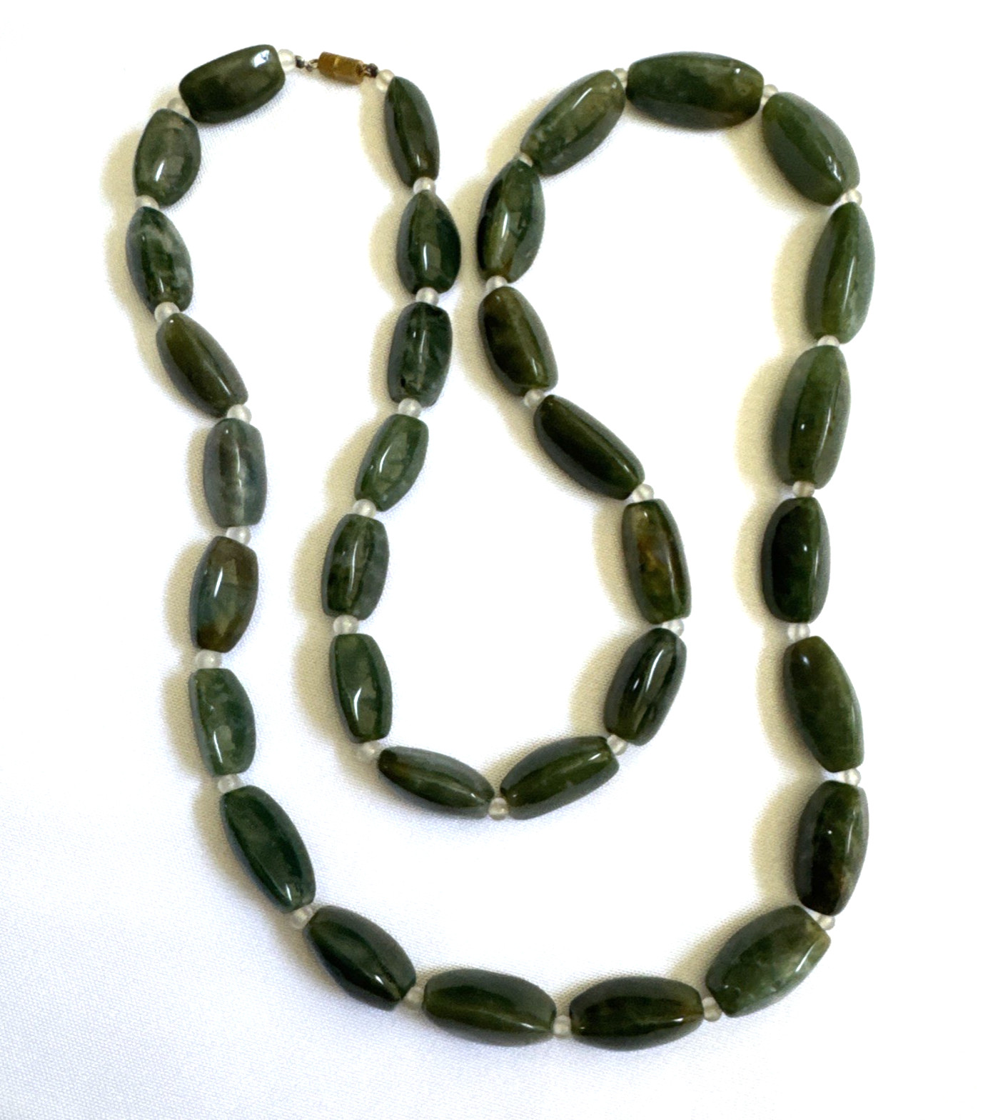 Vintage Chinese Export Natural Green Jade Graduated Bead Necklace 30″ Opera