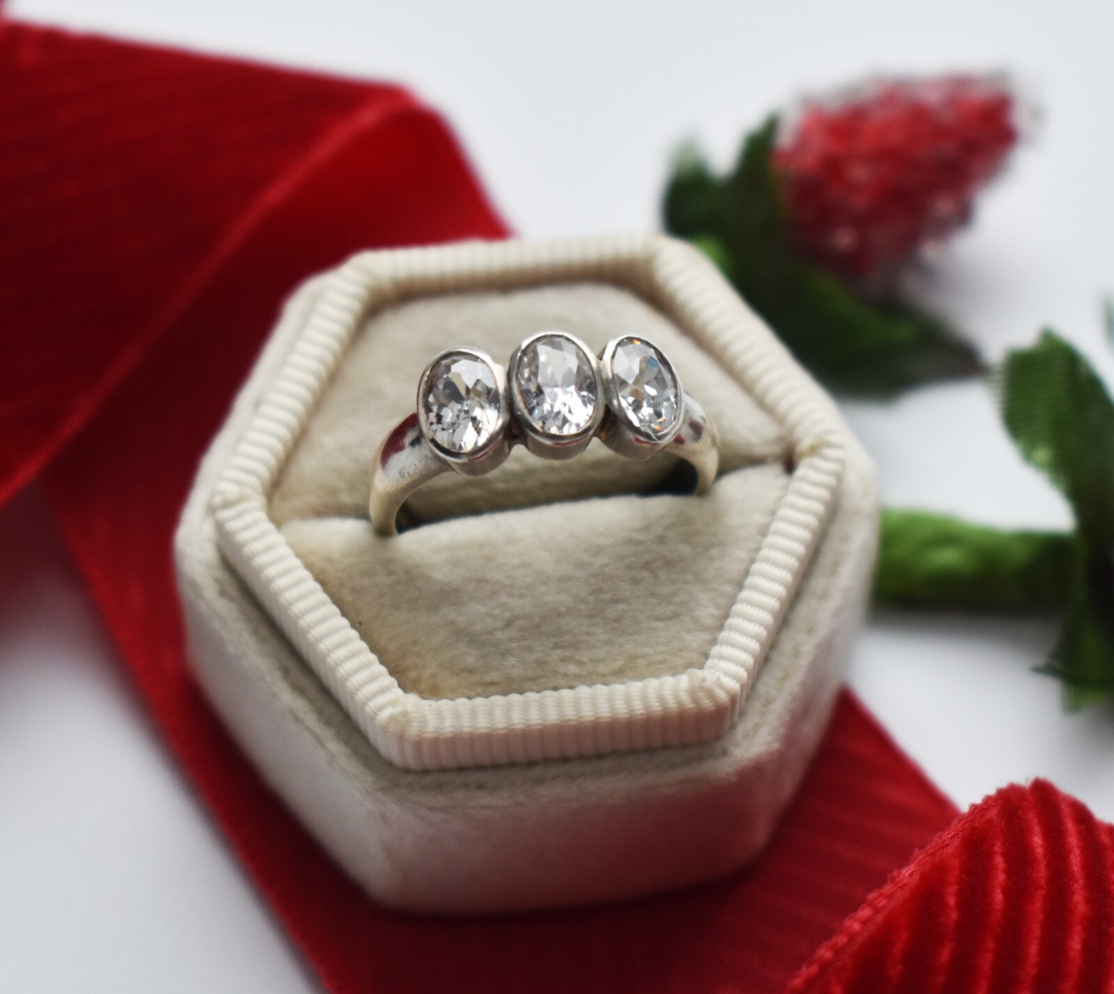 Chunky sterling silver ring with clear gemstone, basic casual right hand ring