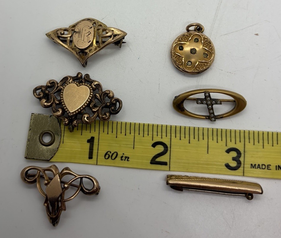LOT Of 8 Antique Gold Filled Watch Chains Fob, Locket, Brooch, Pendant
